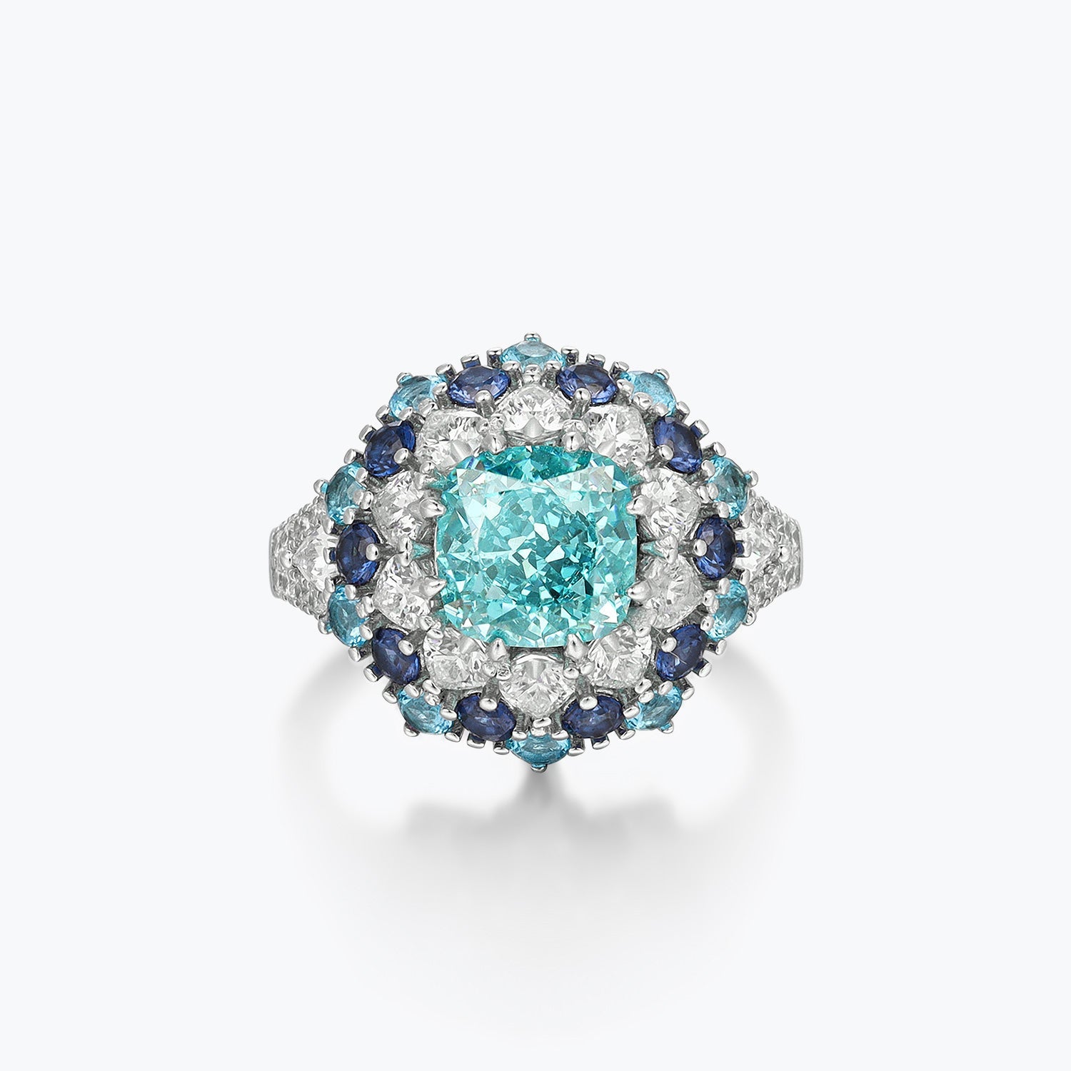 Blue & Aqua Luxury Cluster Floral Ring - dissoojewelry