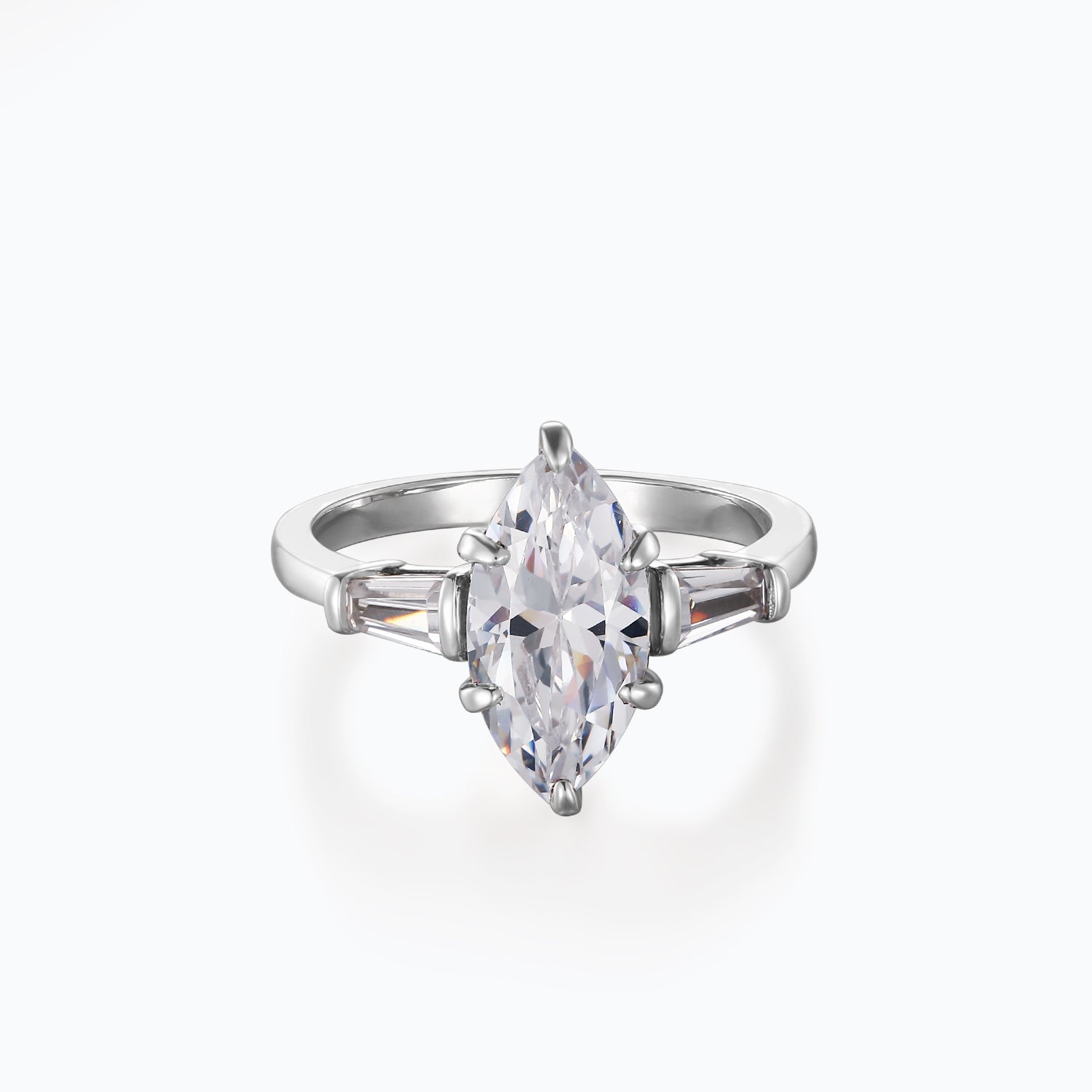 Dissoo® Marquise Cut 3 Stone Sterling Silver Engagement Ring
