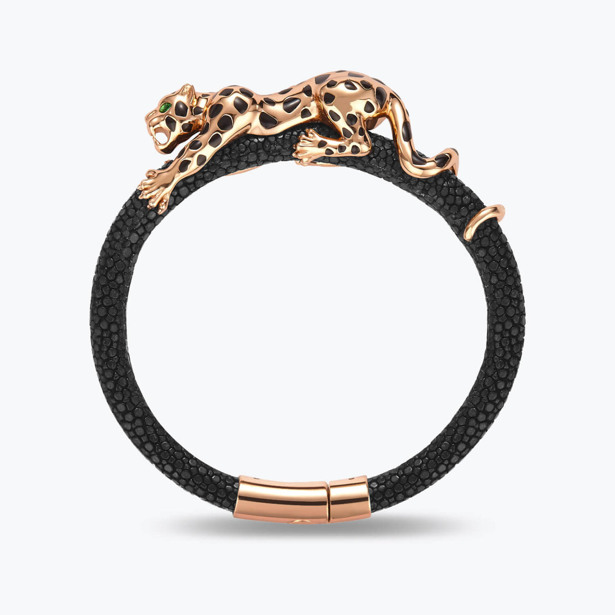 Dissoo® Genuine Leather Sterling Silver Leopard Bracelet