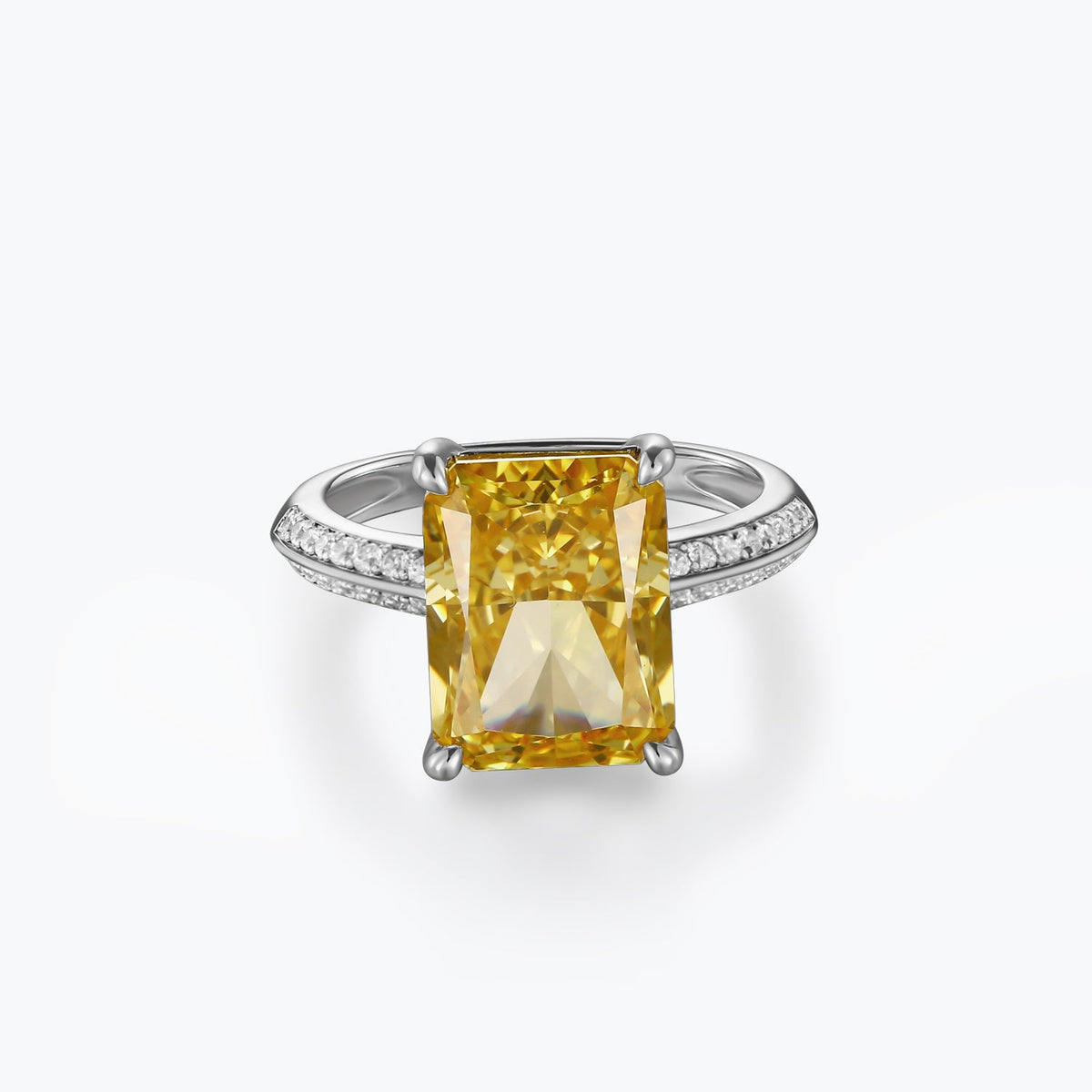 Citrine Yellow Emerald Cut Sterling Silver Ring - dissoojewelry