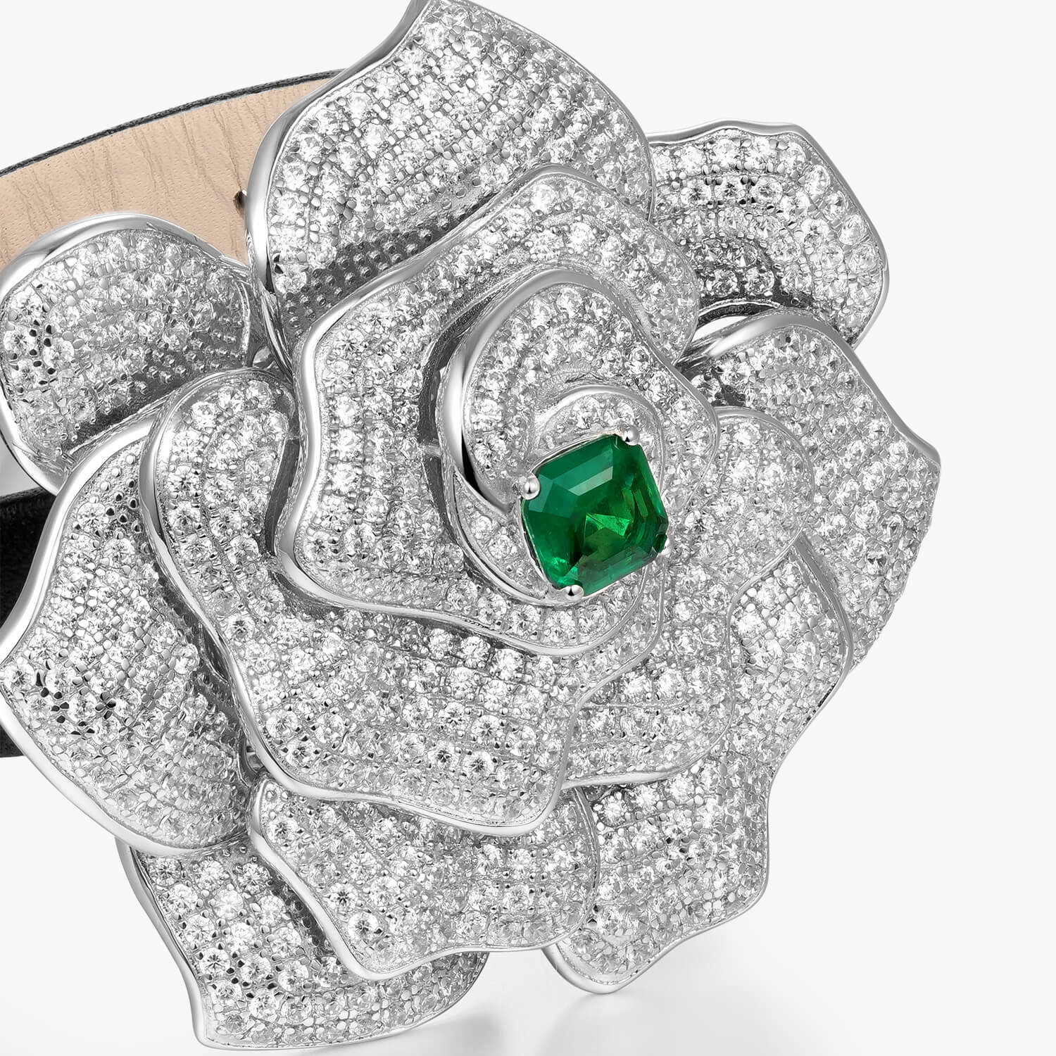 Classic Green & White Pave Rose Corsage Bracelet - dissoojewelry