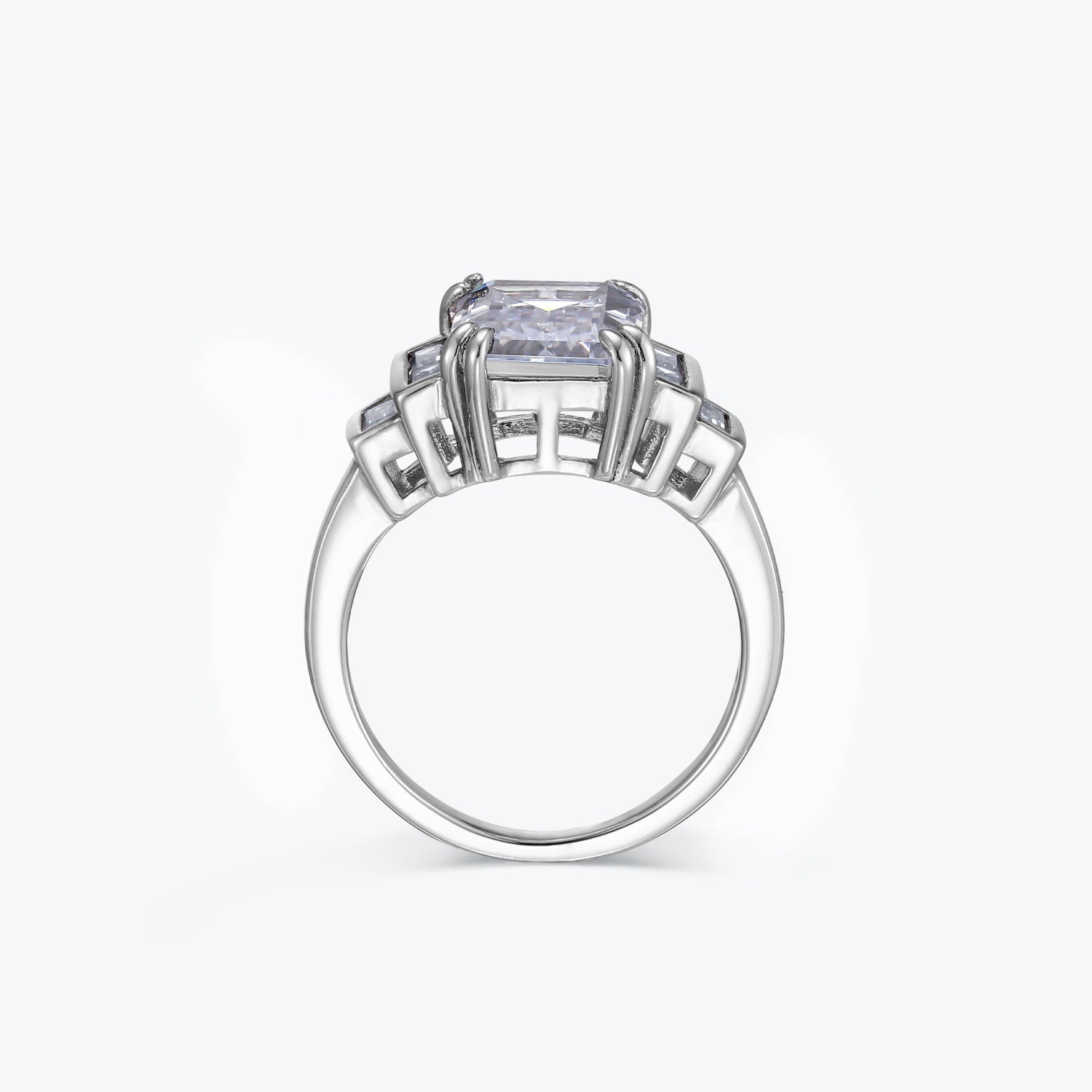 Dissoo® 6 side Stone Diamond White Emerald Cut Sterling Silver Ring