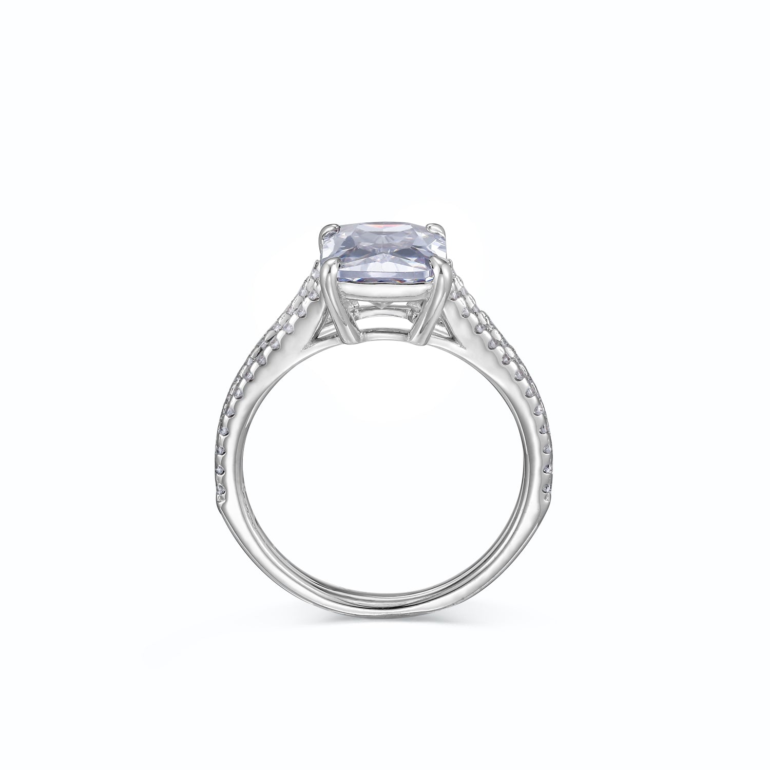 Dissoo® Pave Diamond Split Shank Sterling Silver Engagement Ring