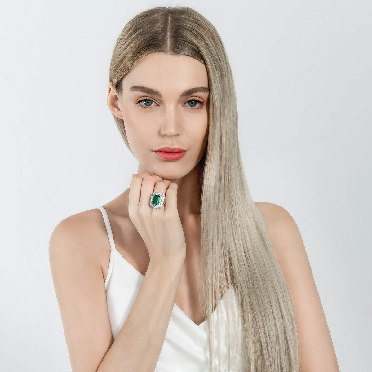 Dissoo® Classic Cushion Emerald Ring with Diamond Halo Zircon Sterling Silver Ring - dissoojewelry