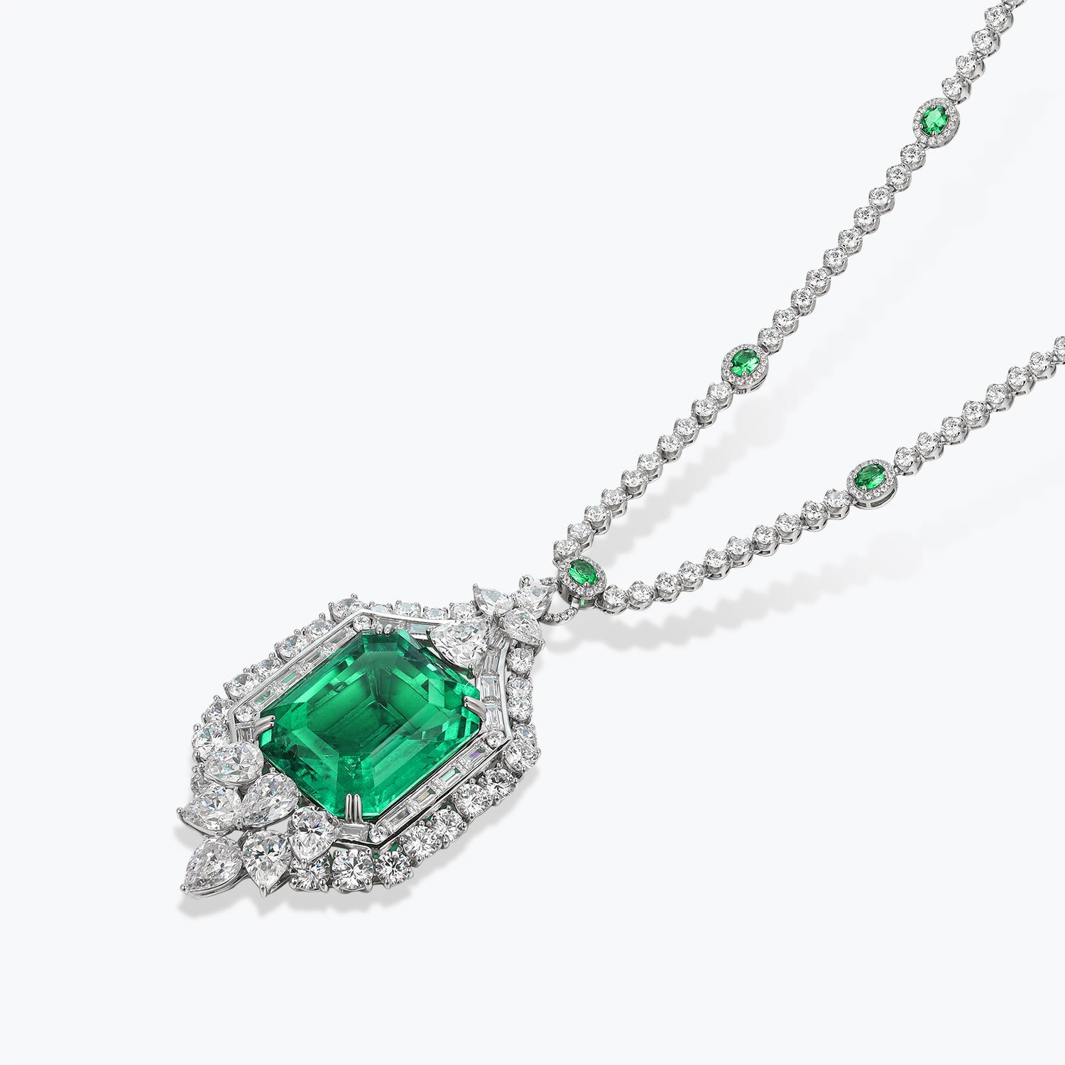 Dissoo® Emerald Necklace&Pendant 74.6 Ct. Sterling Silver with Petal Ornament - dissoojewelry