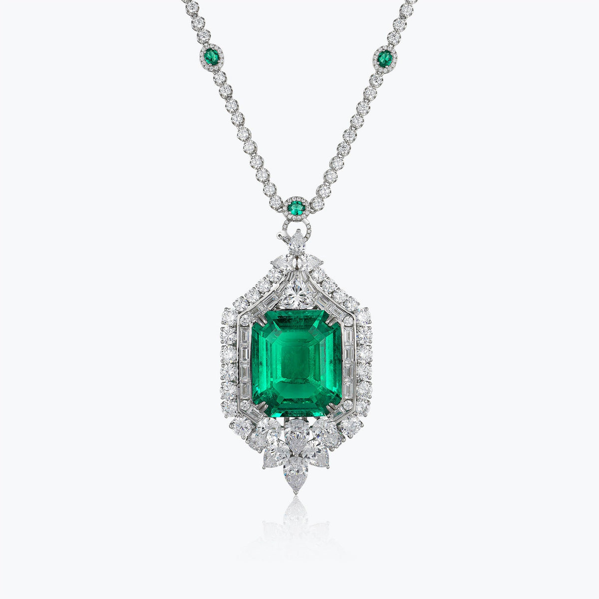 Dissoo® Emerald Necklace&Pendant 74.6 Ct. Sterling Silver with Petal Ornament - dissoojewelry
