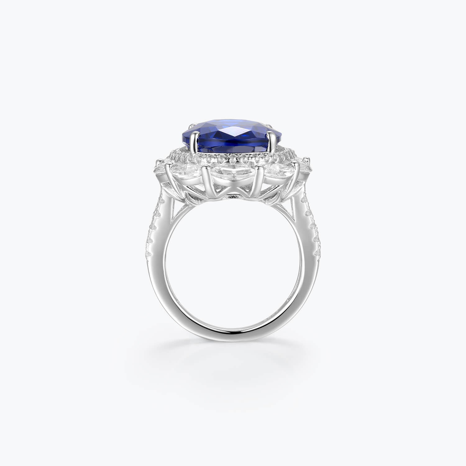 Dissoo® Oval Cut Royal Blue Ring with Flower Cluster - dissoojewelry