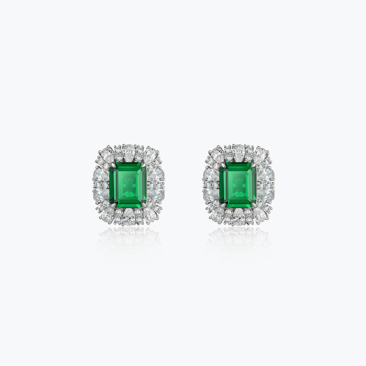 Dissoo® Sterling Silver Petal Square Emerald Earring - dissoojewelry