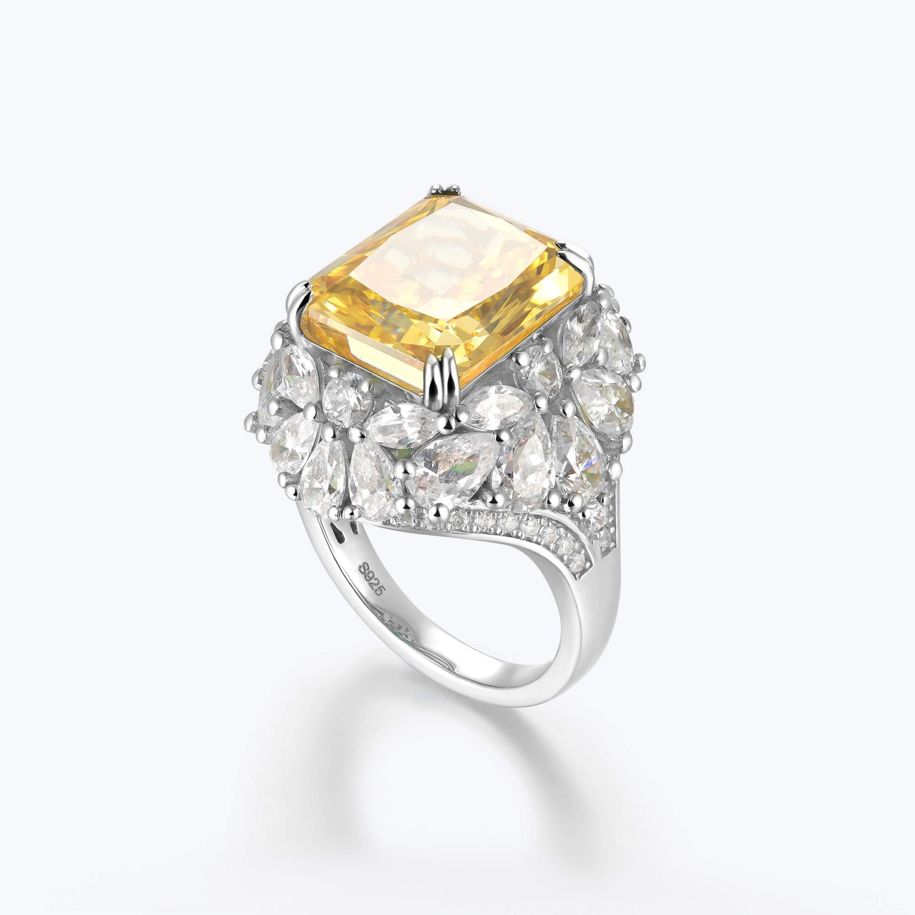 Dissoo® Vintage Yellow Oval Emerald-cut Sterling Silver Ring - dissoojewelry