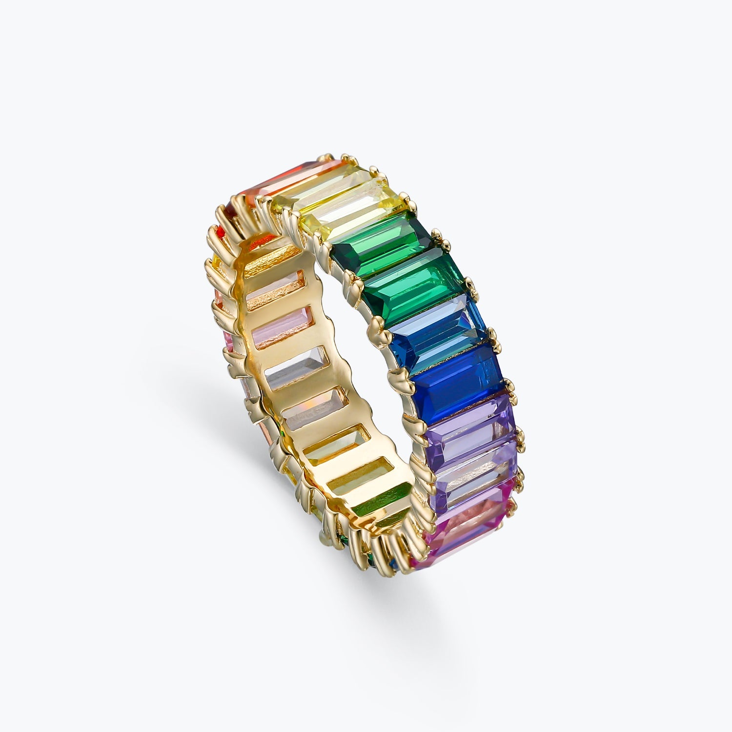 Emerald Baguette Rainbow Zircon Eternity Band - dissoojewelry