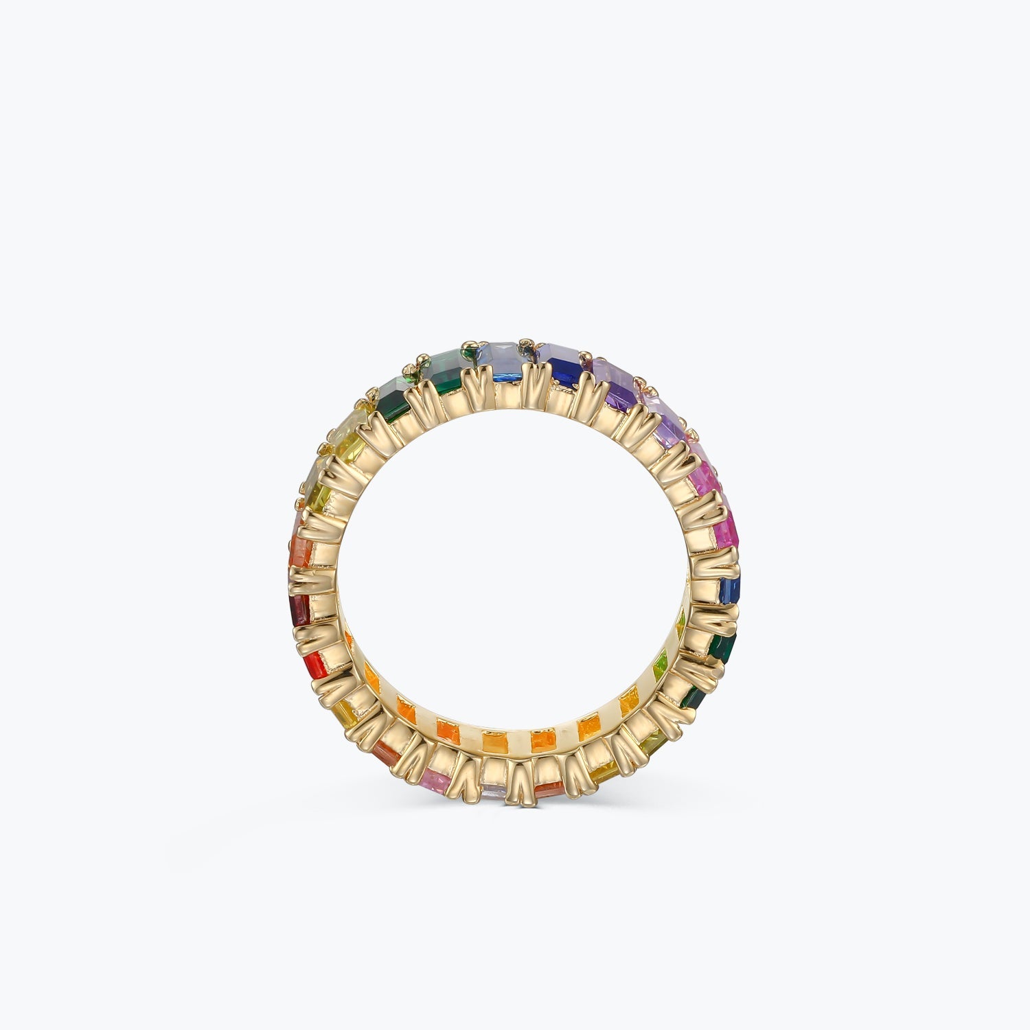 Emerald Baguette Rainbow Zircon Eternity Band - dissoojewelry