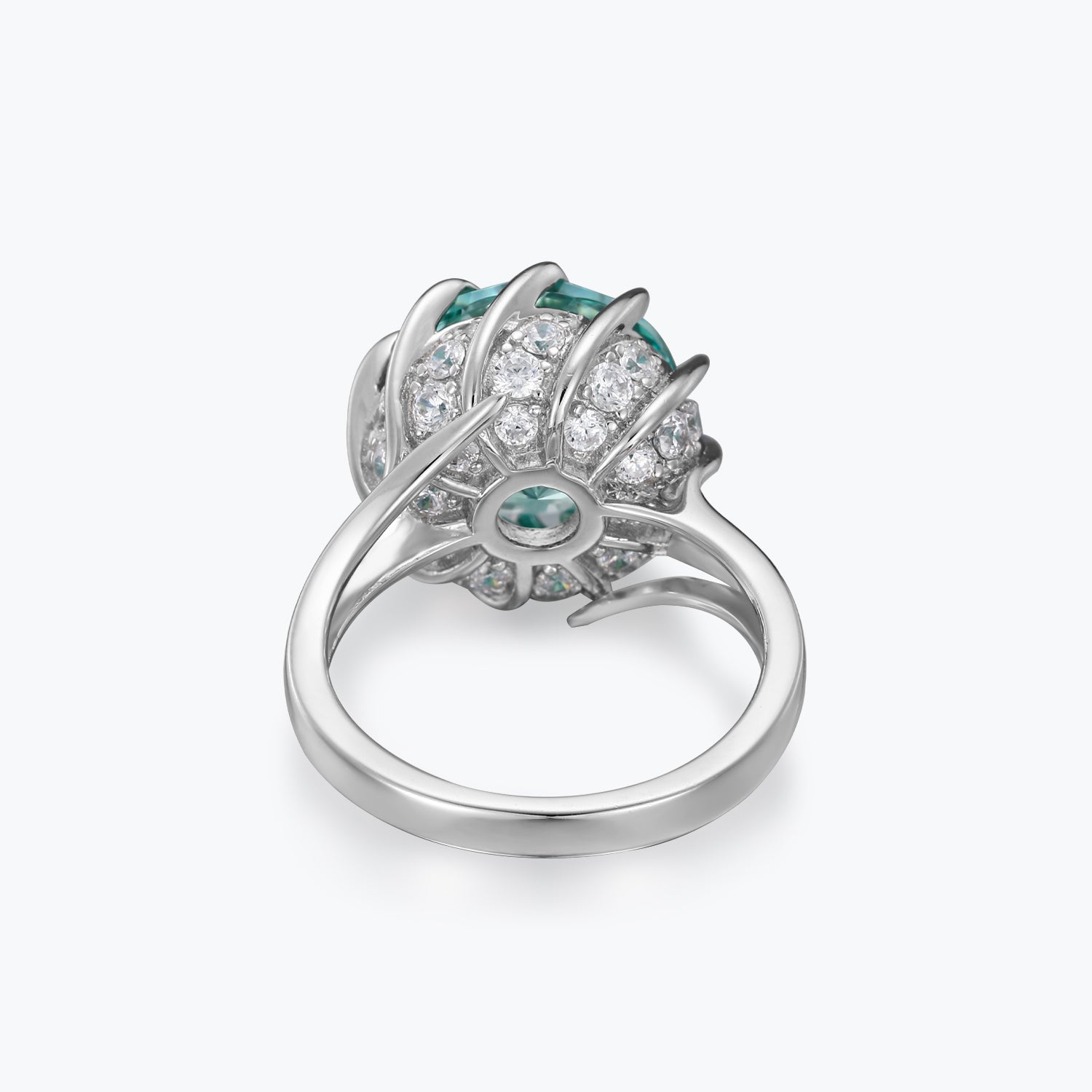 Endless Ocean Aqua Solitaire Flower Ring - dissoojewelry
