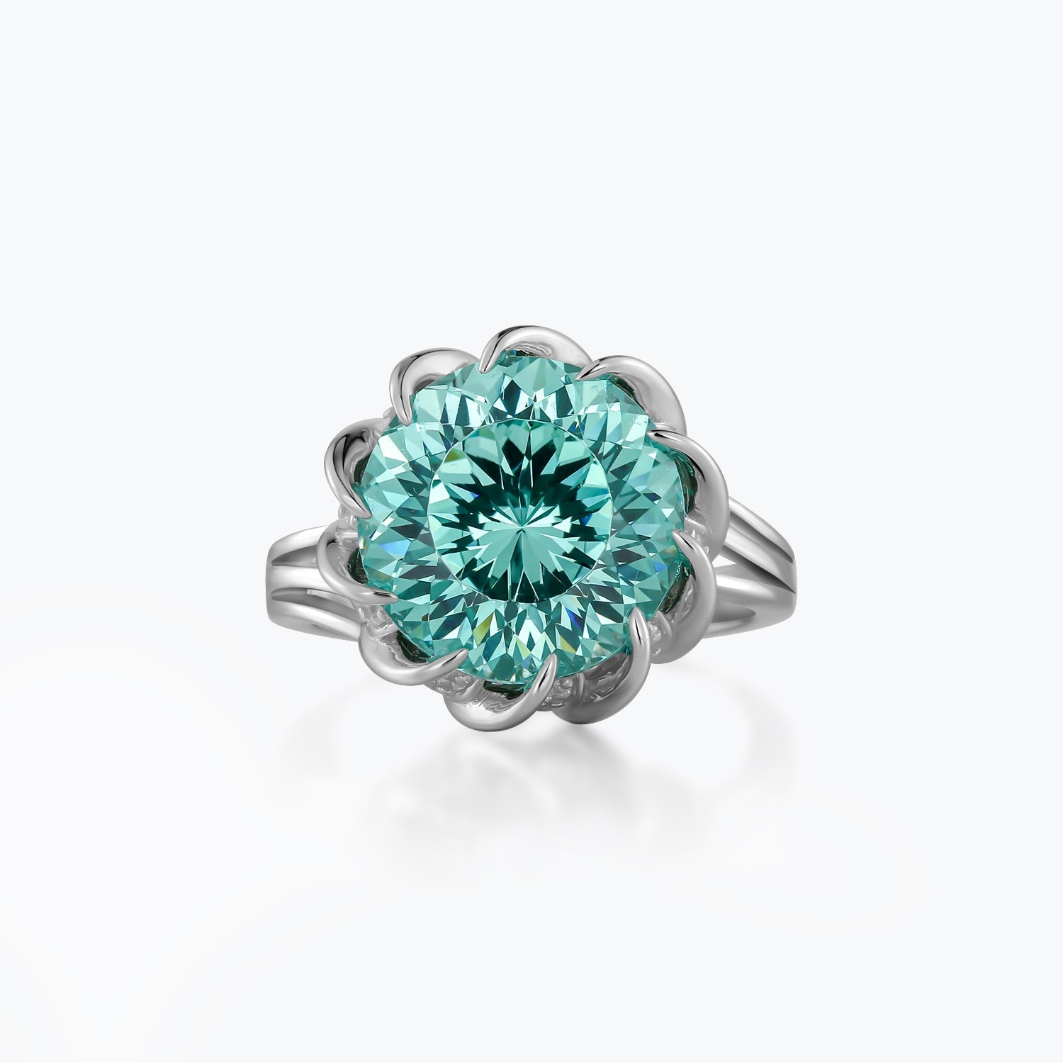 Endless Ocean Aqua Solitaire Flower Ring - dissoojewelry