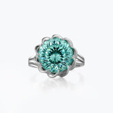 Endless Ocean Aqua Solitaire Flower Ring - dissoojewelry