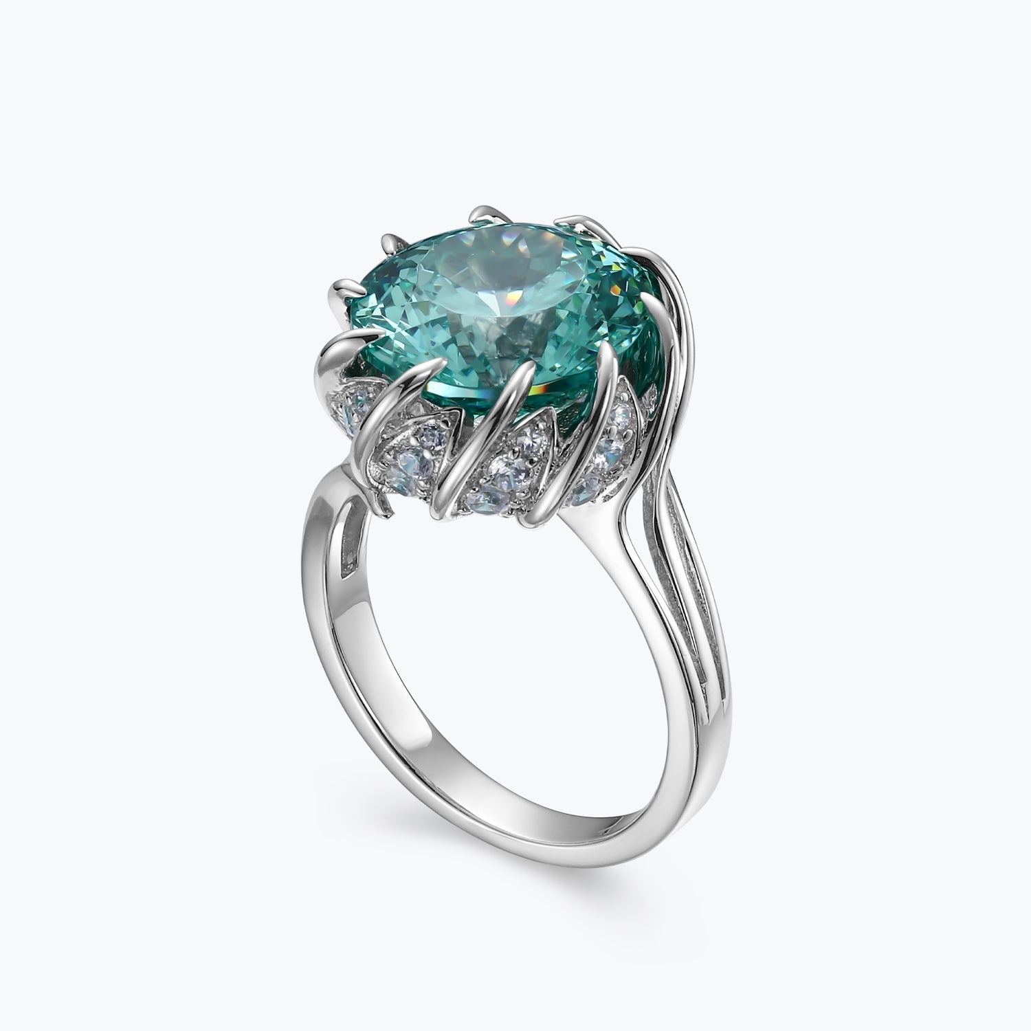 Endless Ocean Aqua Solitaire Flower Ring - dissoojewelry