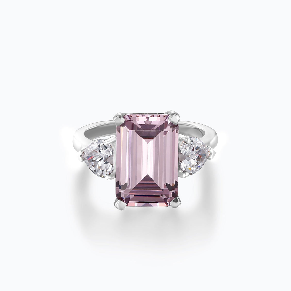 Fancy Pink Emerald Cut Sterling Silver Ring - dissoojewelry