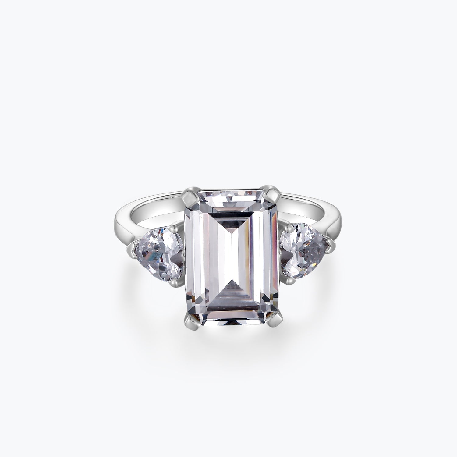 Heart & Emerald Cut 3-Stone Engagement Ring - dissoojewelry