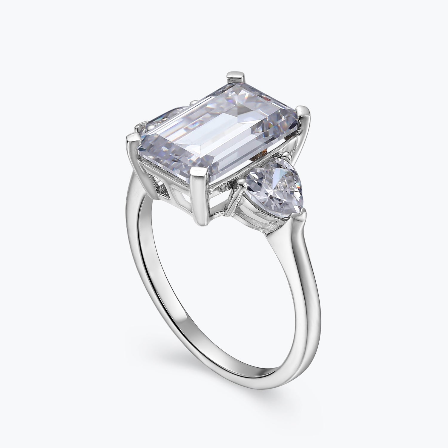 Heart & Emerald Cut 3-Stone Engagement Ring - dissoojewelry