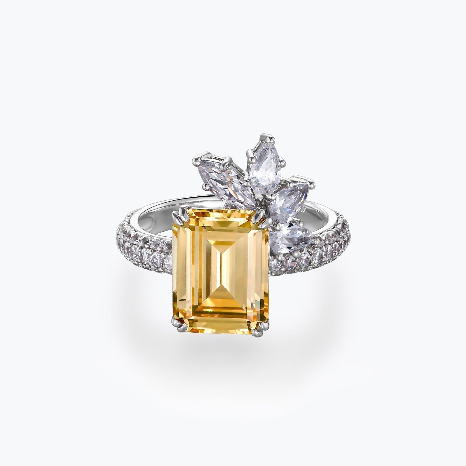 Light Yellow Emerald Cut Sterling Silver Ring - dissoojewelry