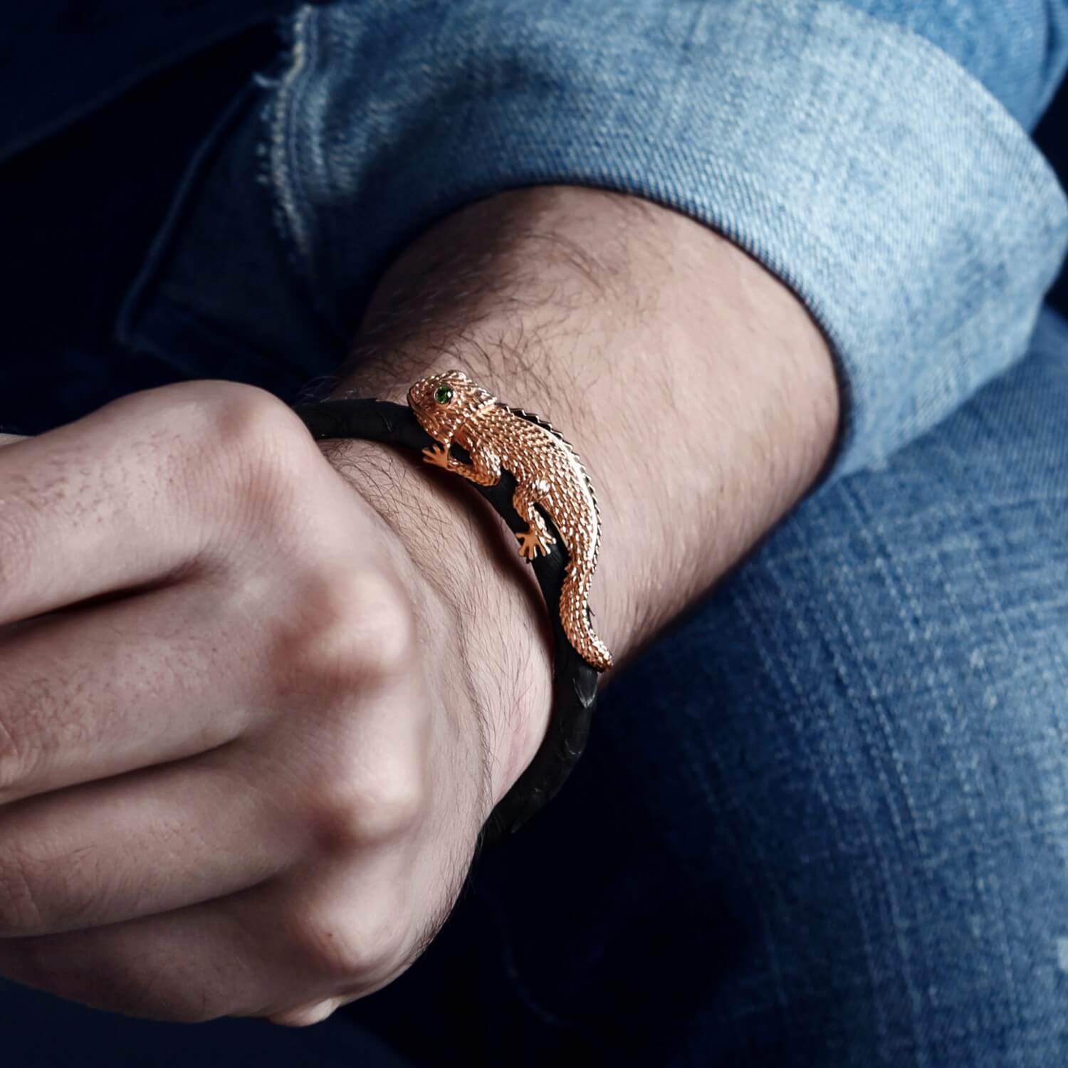 Dissoo® Genuine Leather With Sterling Silver Lizard Bracelet