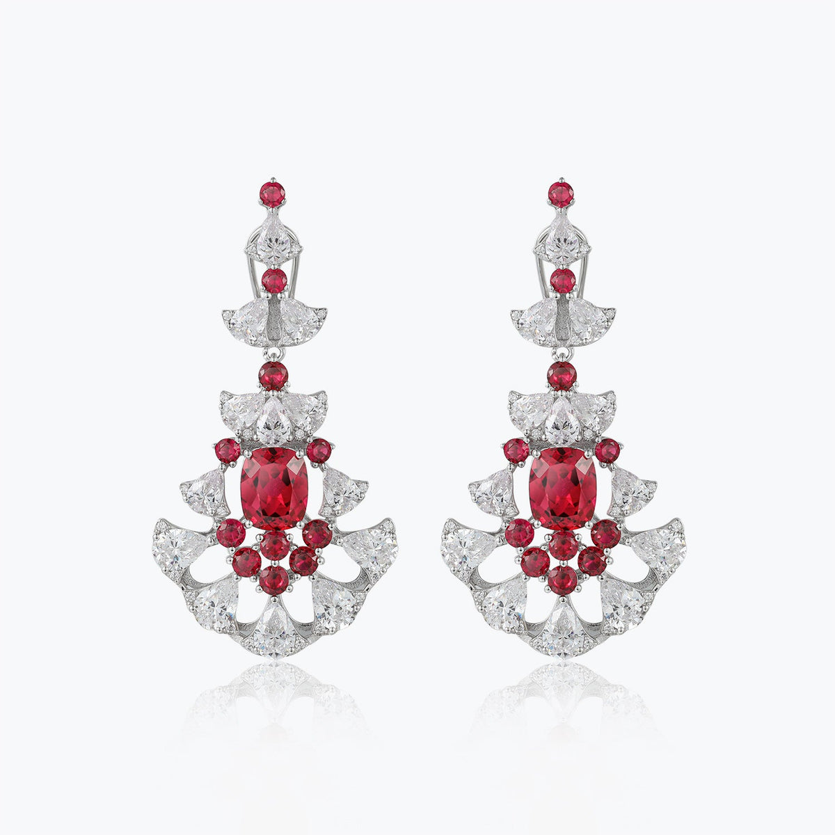 Red & White Fan Chandelier Dangle Earrings - dissoojewelry