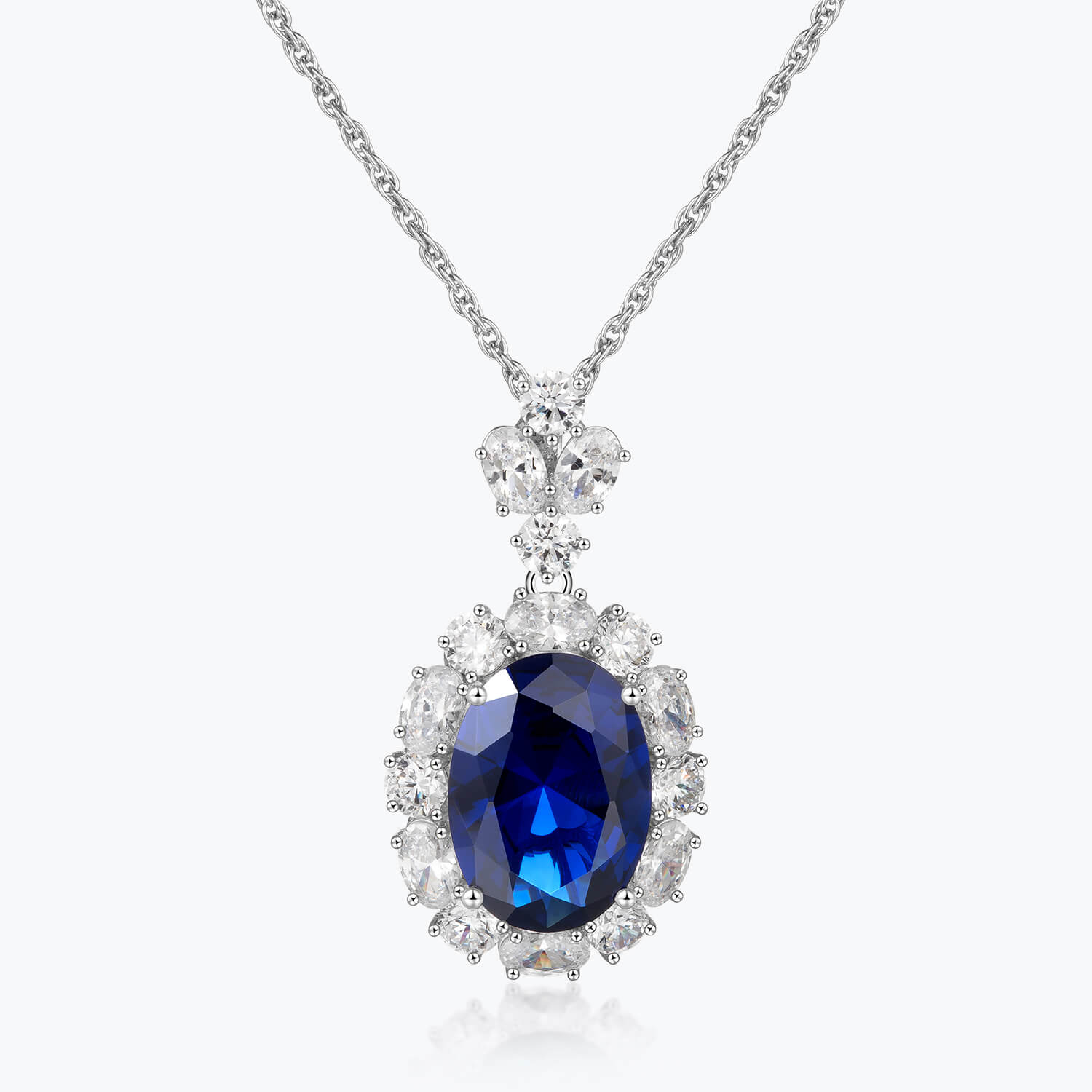 Royal Blue & White Halo Cluster Necklace&Pendants - dissoojewelry