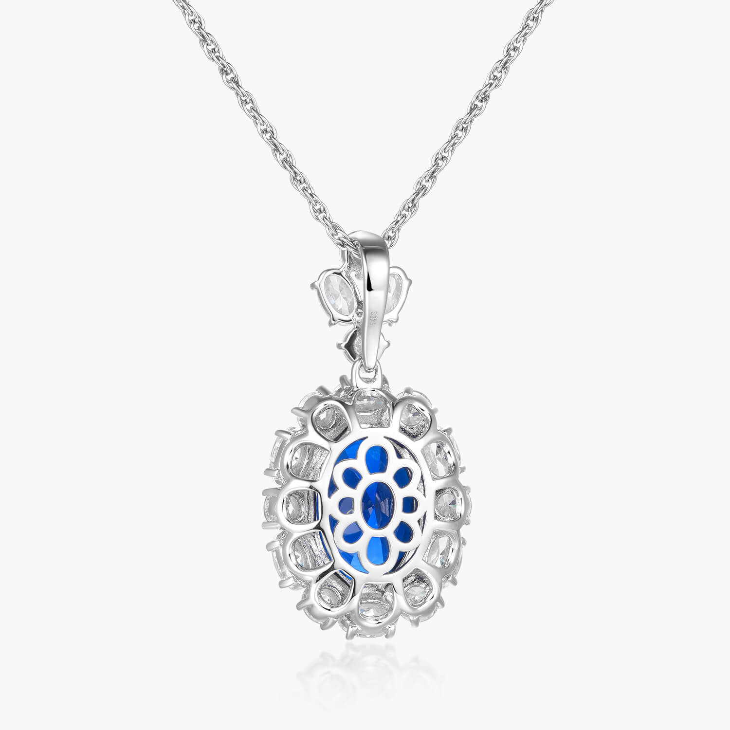 Royal Blue & White Halo Cluster Necklace&Pendants - dissoojewelry