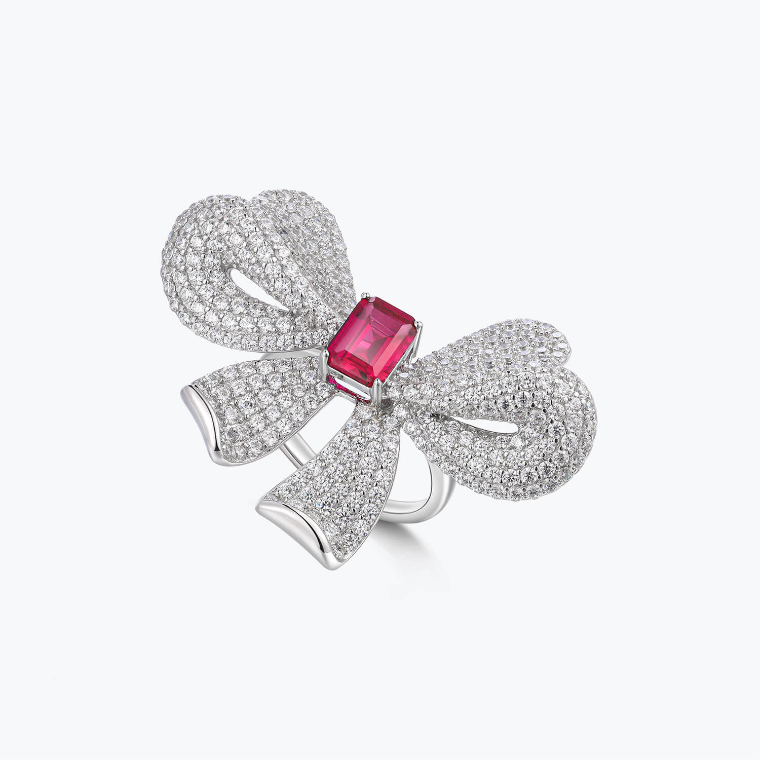 Ruby Red Bow Sterling Silver Ring - dissoojewelry