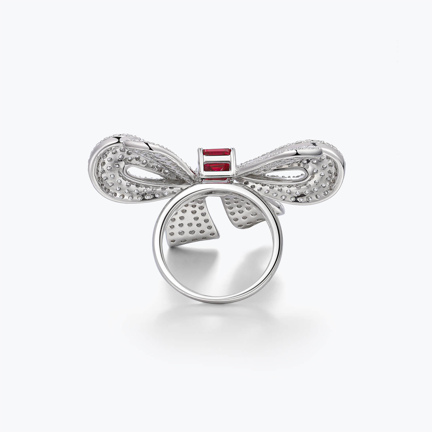 Ruby Red Bow Sterling Silver Ring - dissoojewelry