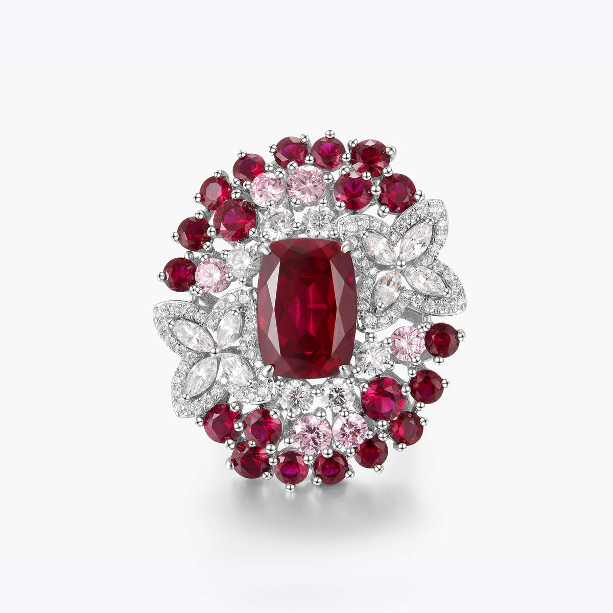 Ruby Red Multiple Diamonds Sterling Silver Ring - dissoojewelry
