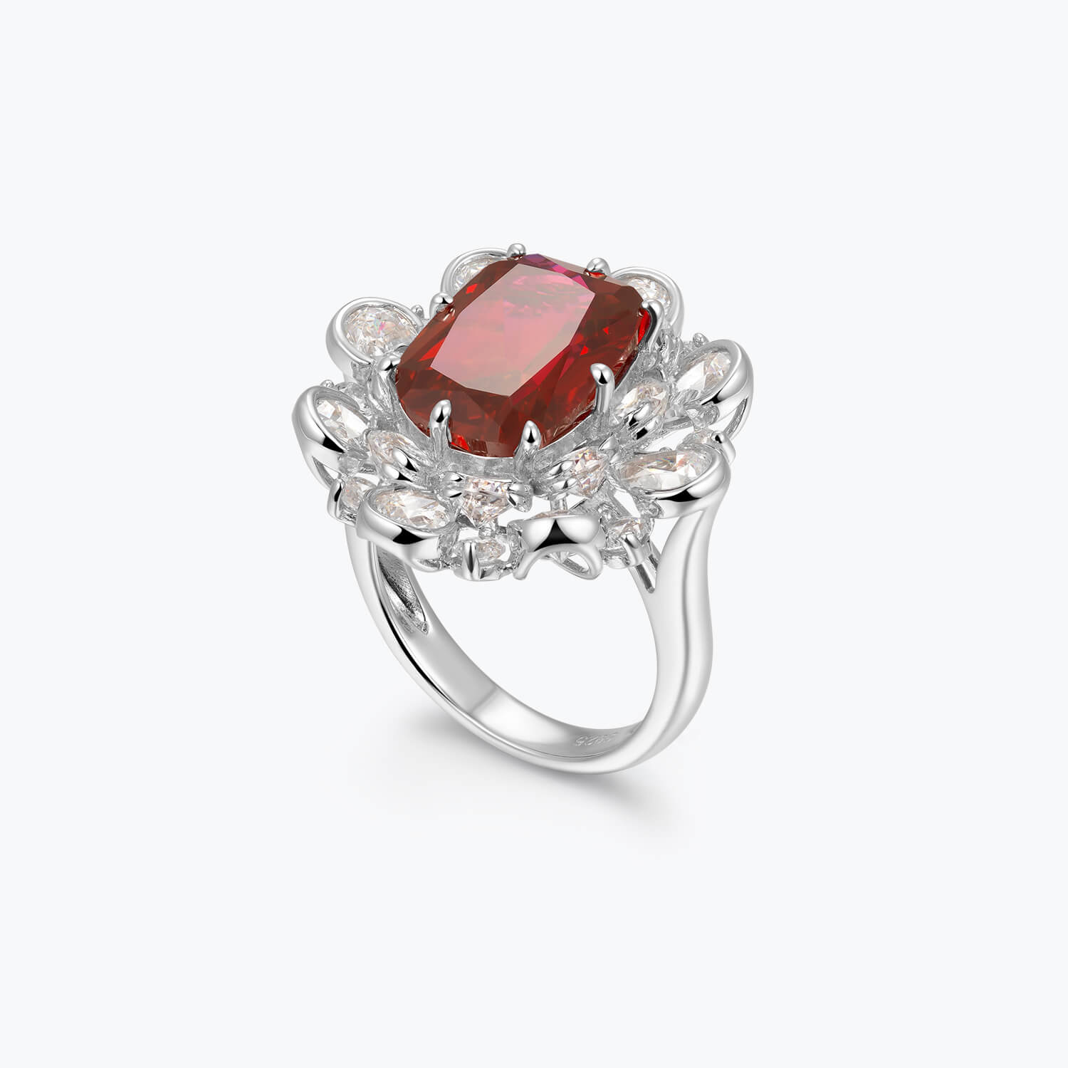 Ruby Red Rose Blossom Cushion Cut Ring - dissoojewelry