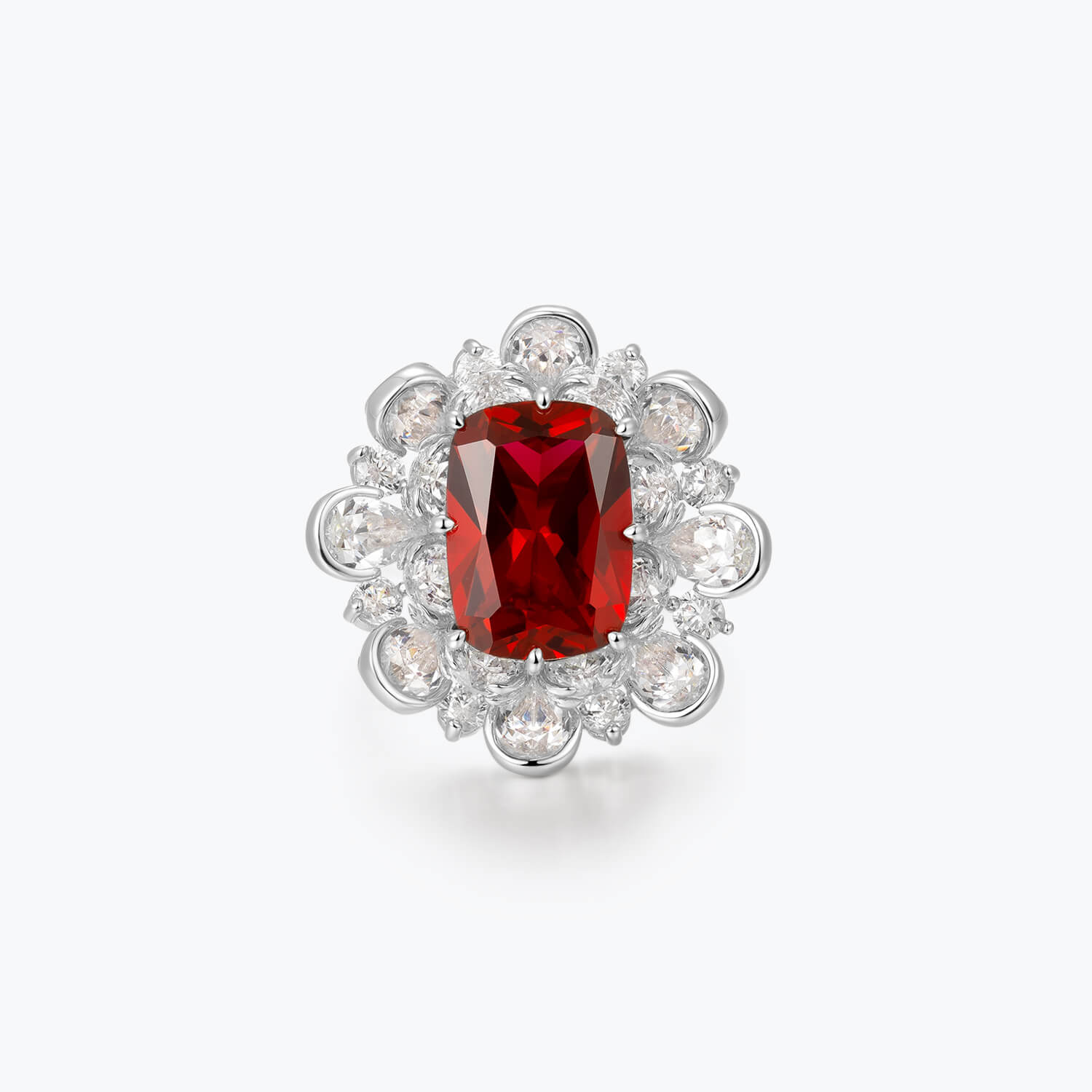 Ruby Red Rose Blossom Cushion Cut Ring - dissoojewelry