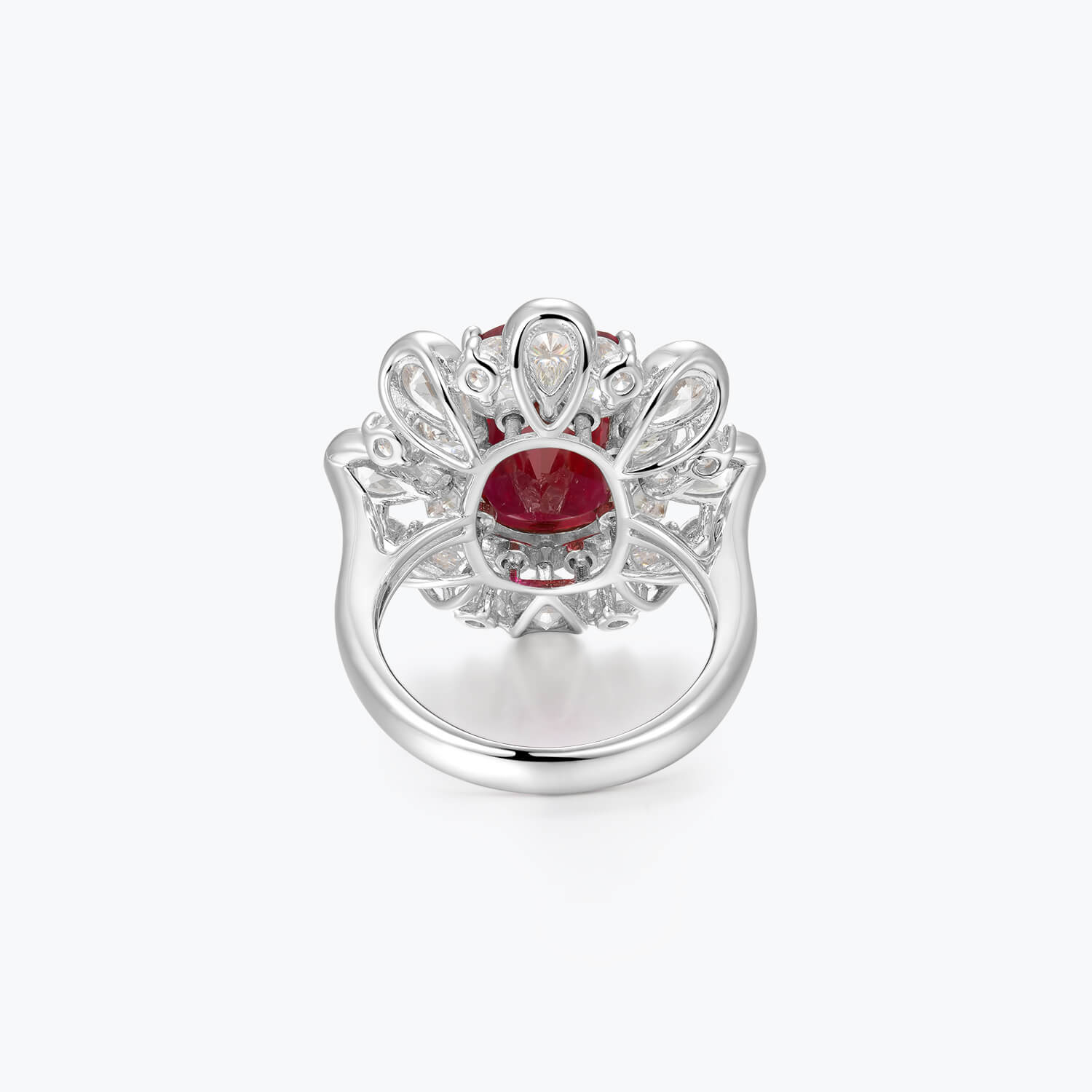 Ruby Red Rose Blossom Cushion Cut Ring - dissoojewelry