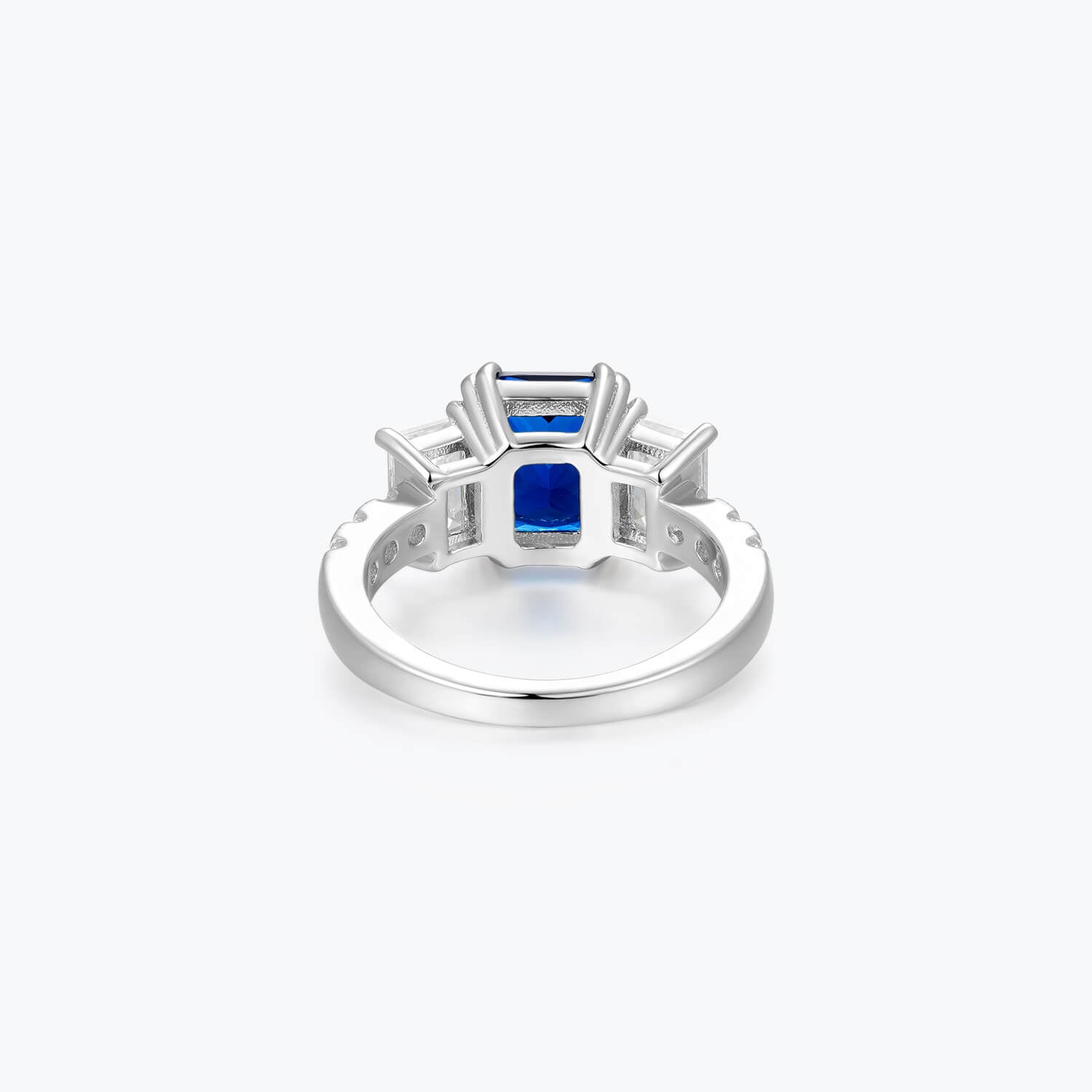 Sapphire Blue Emerald Cut 3-Stone Ring - dissoojewelry