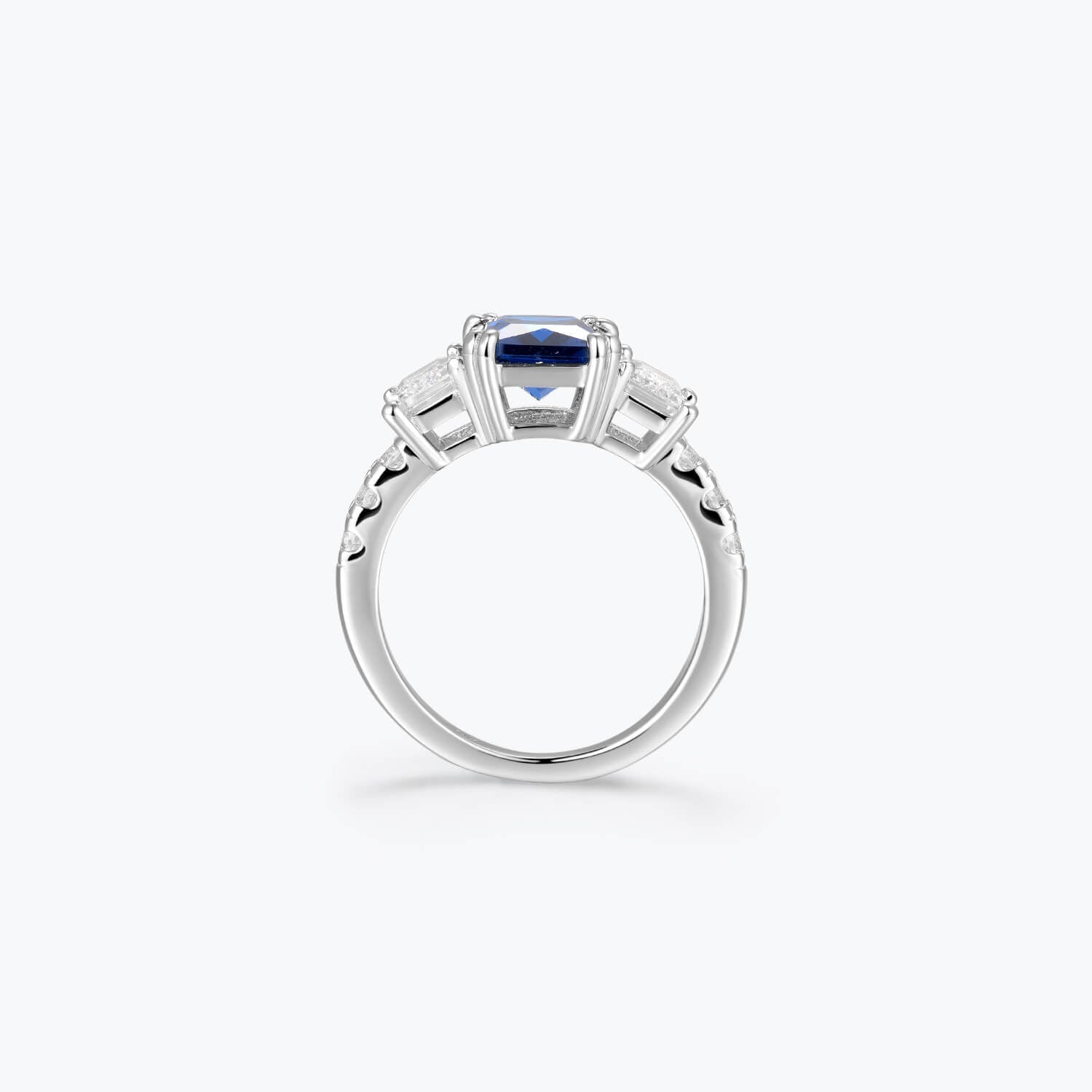 Sapphire Blue Emerald Cut 3-Stone Ring - dissoojewelry