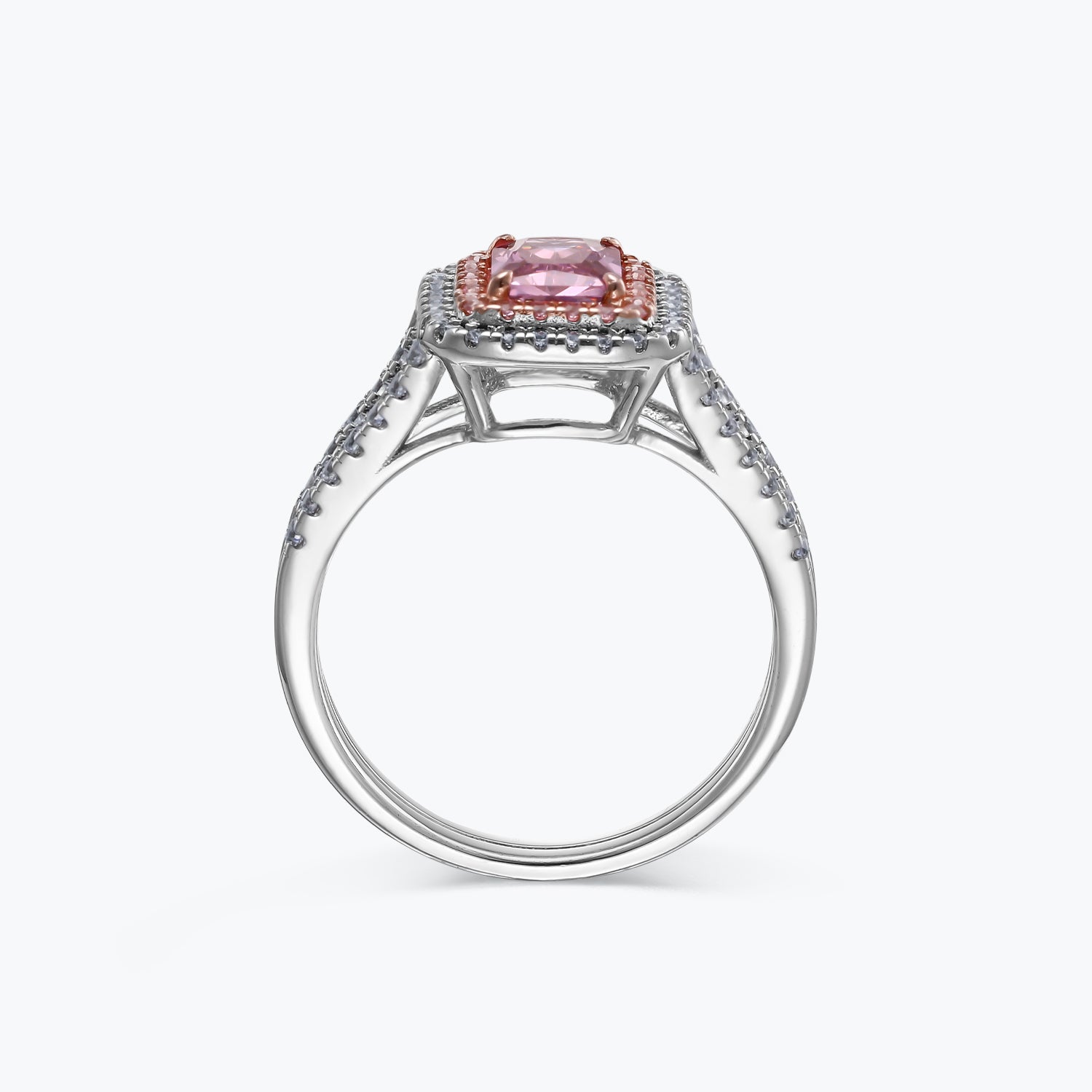 Small Diamonds Surround Fancy Pink Sterling Silver Ring - dissoojewelry
