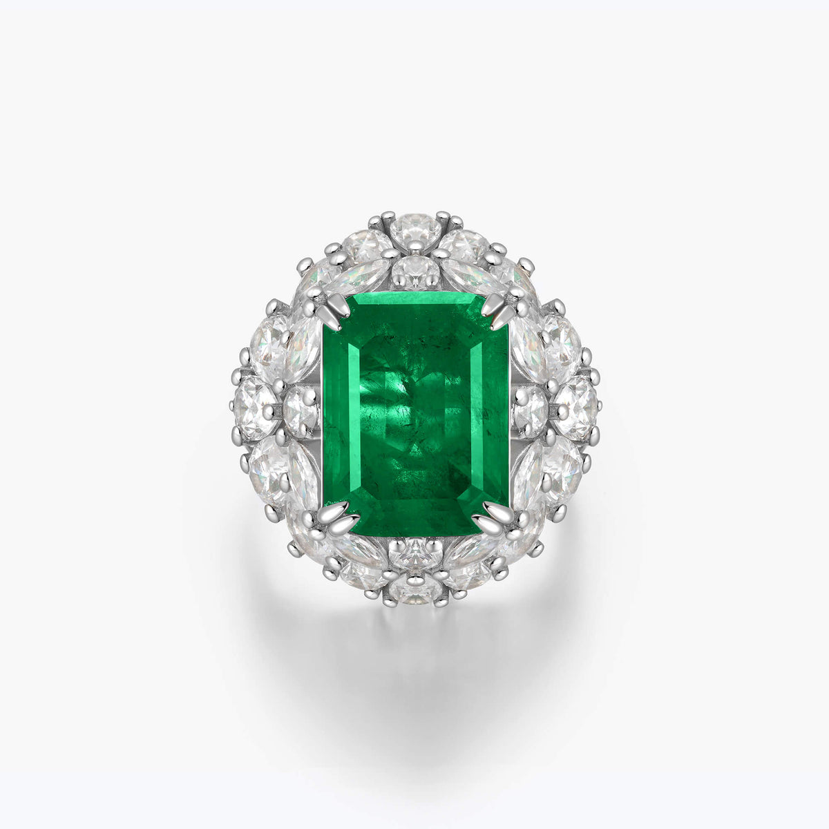 Vintage Oval Emerald-cut Sterling Silver Emerald Ring - dissoojewelry