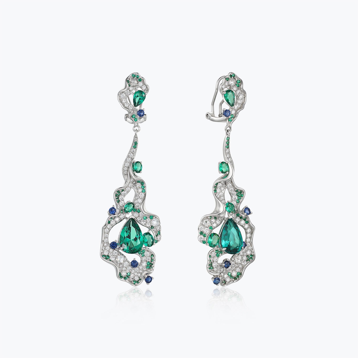 Waterfall Blue & Green Filigree Dangle Earrings - dissoojewelry