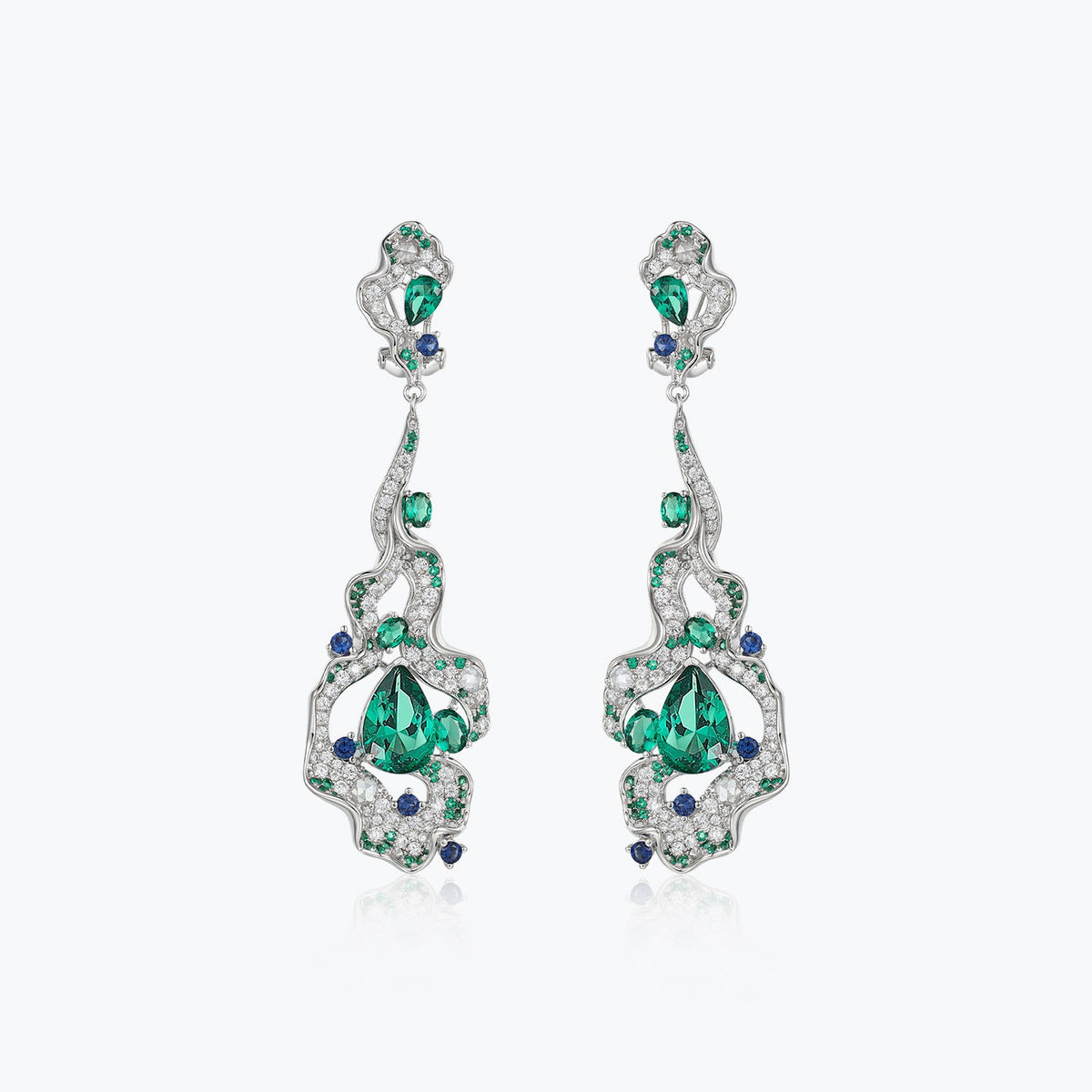 Waterfall Blue & Green Filigree Dangle Earrings - dissoojewelry