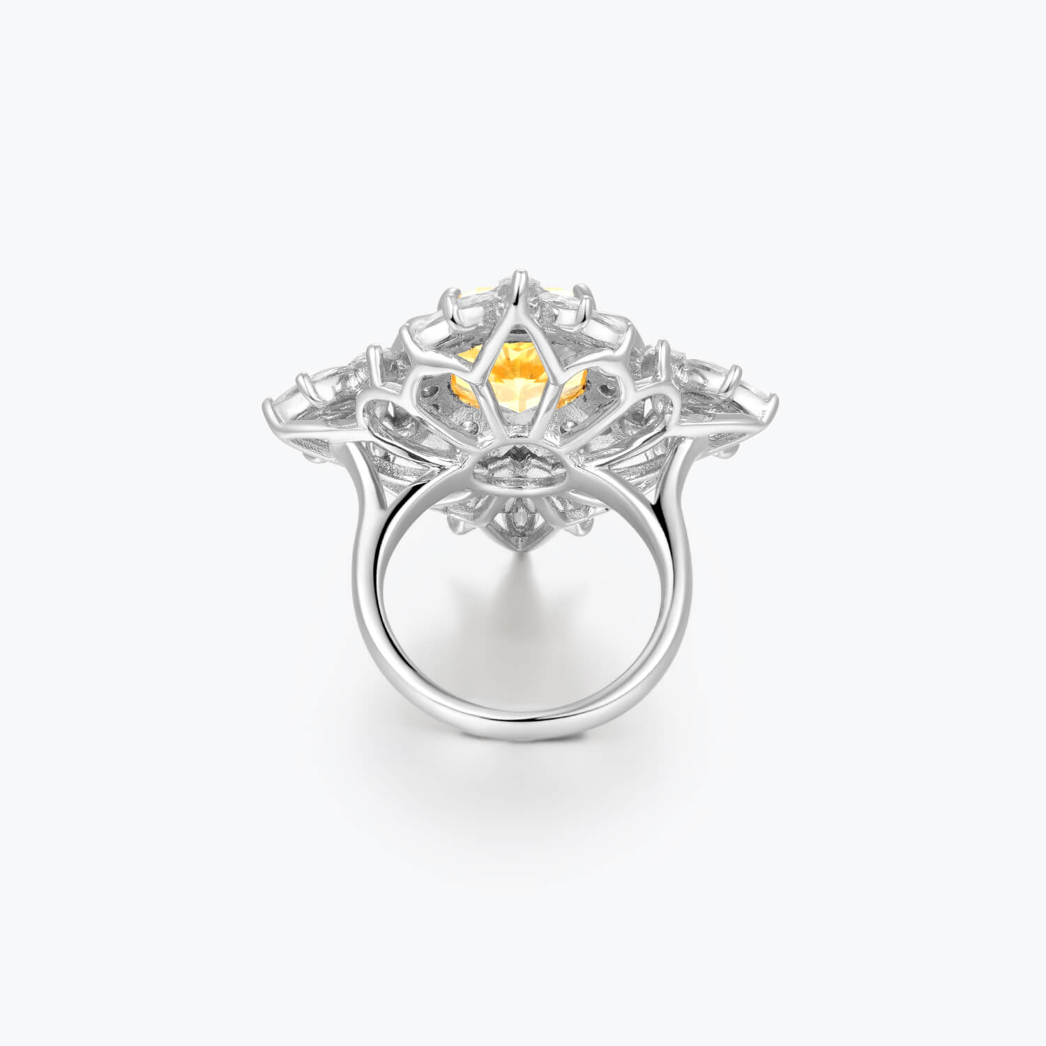 Yellow Cushion Cut Gemstone & White Cluster Wreath Ring - dissoojewelry