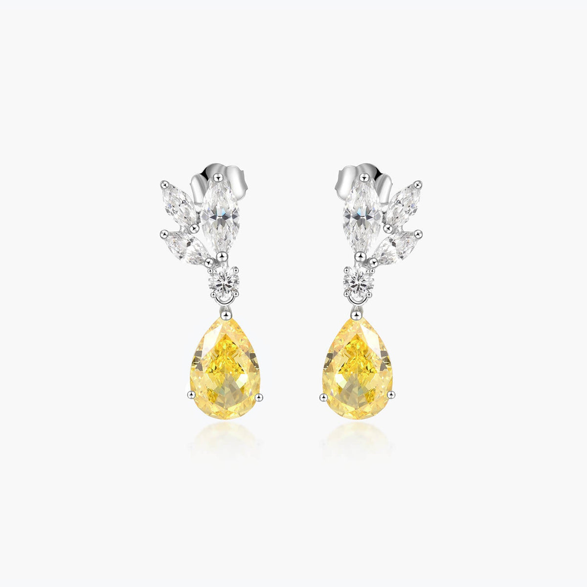 Yellow Pear-Shape and White Cluster Floral Bouquet Earrings - dissoojewelry