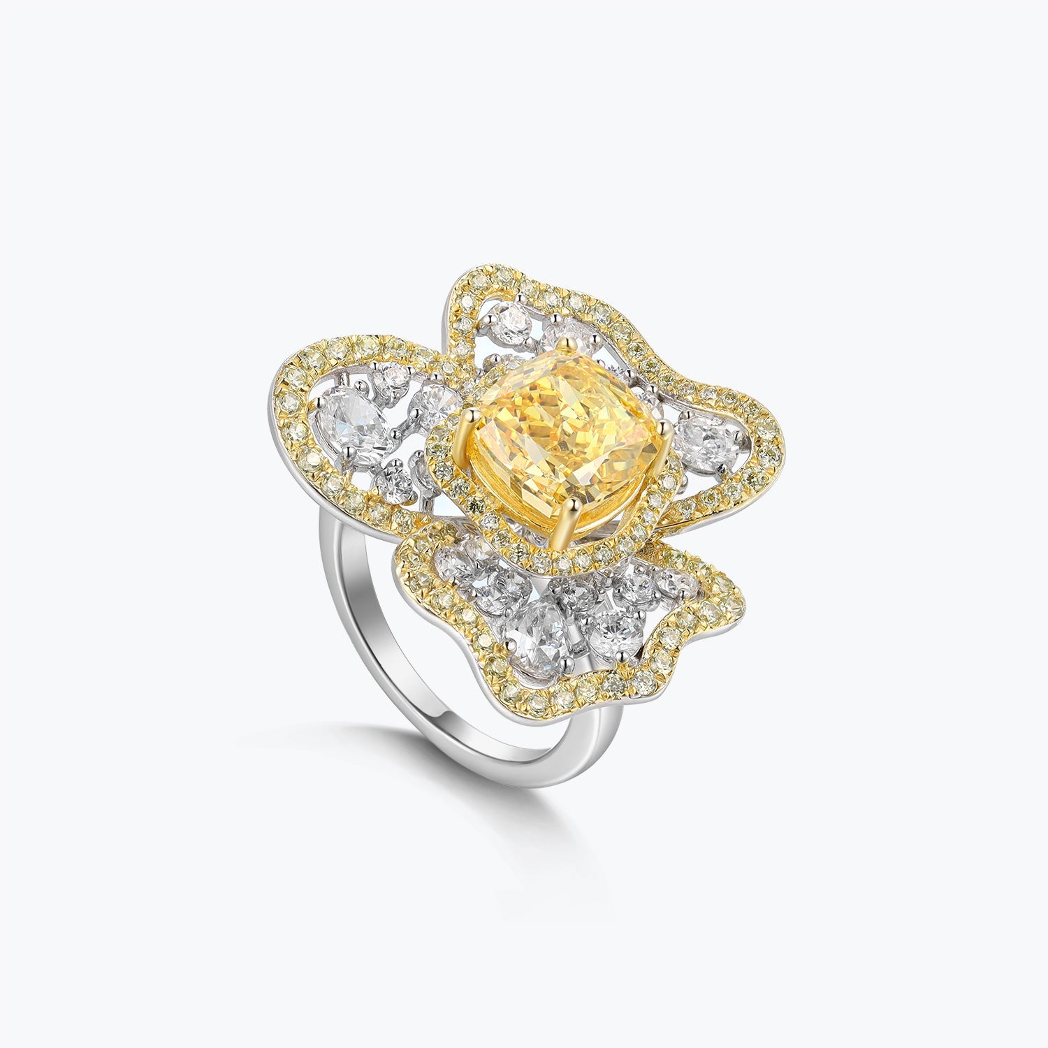 Yellow & White Floral Cluster Luxury Cocktail Ring - dissoojewelry