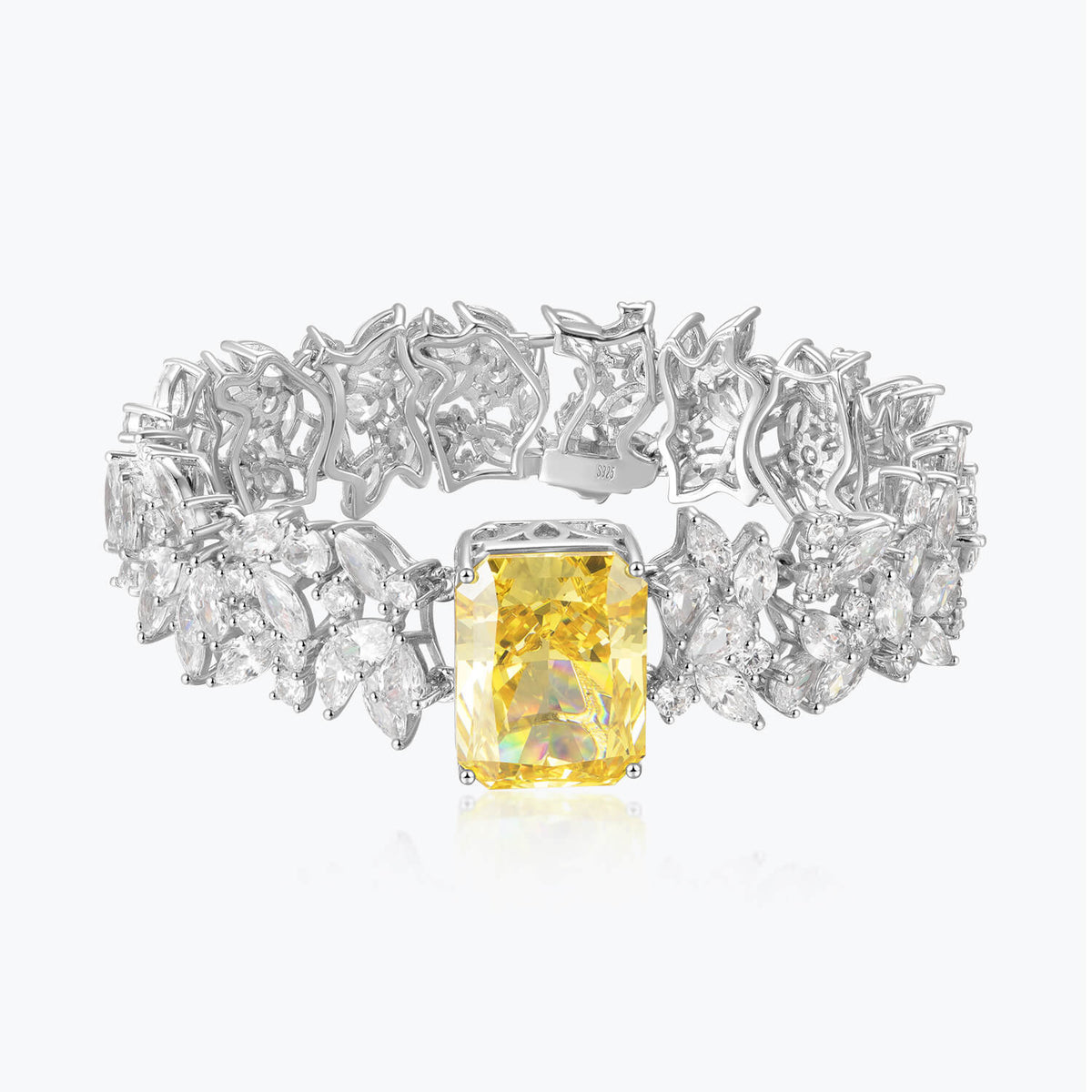 Yellow&White Cluster Petals Sterling Silver Bracelets - dissoojewelry