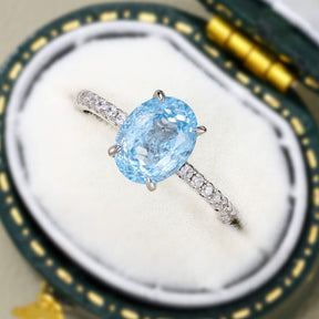 Camille Oval Cut Lab Grown Aquamarine Ice-crackle Texture Ring