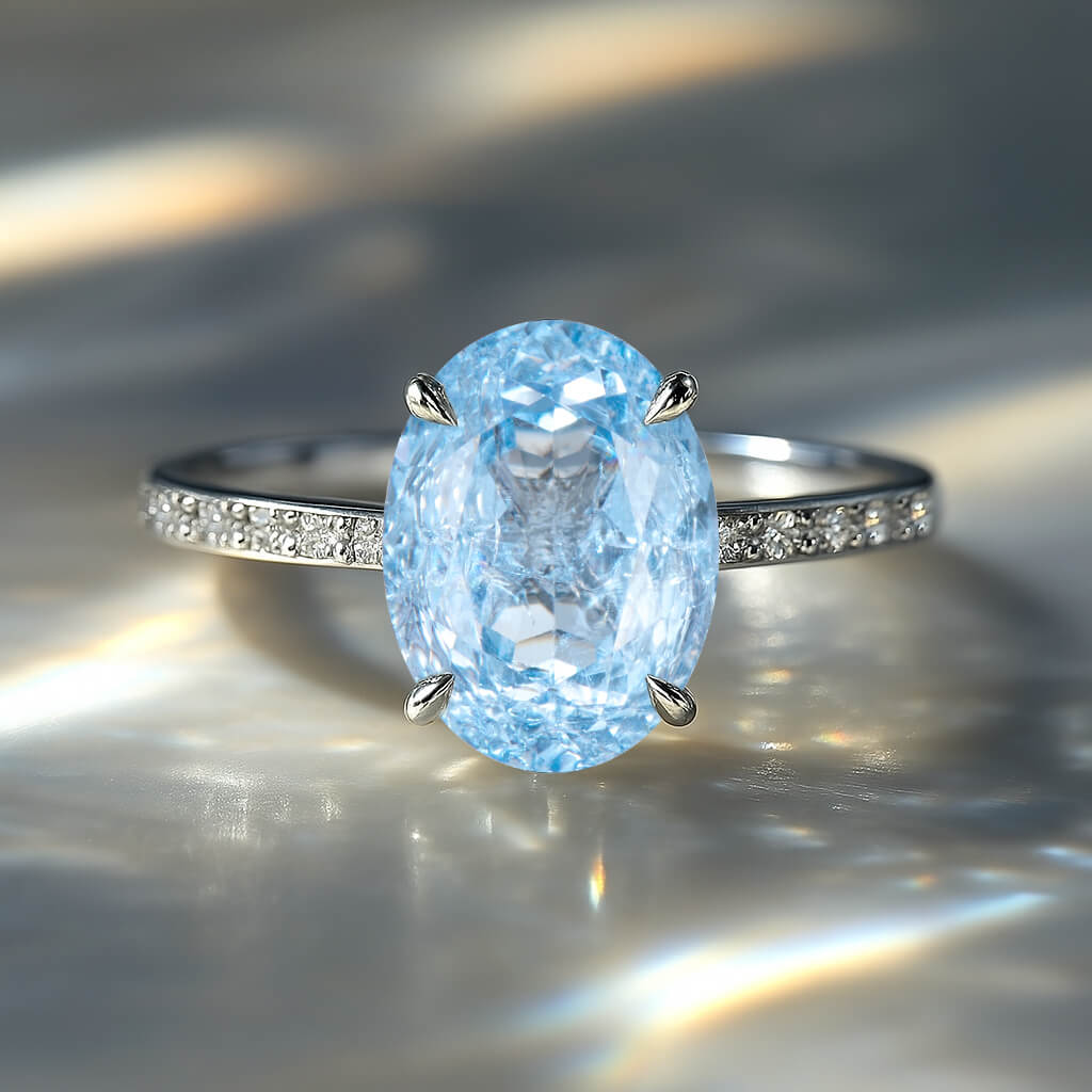 Camille Oval Cut Lab Grown Aquamarine Ice-crackle Texture Ring