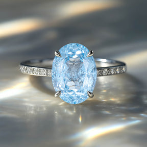 Camille Oval Cut Lab Grown Aquamarine Ice-crackle Texture Ring