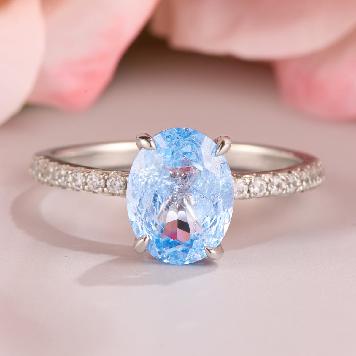 Camille Oval Cut Lab Grown Aquamarine Ice-crackle Texture Ring