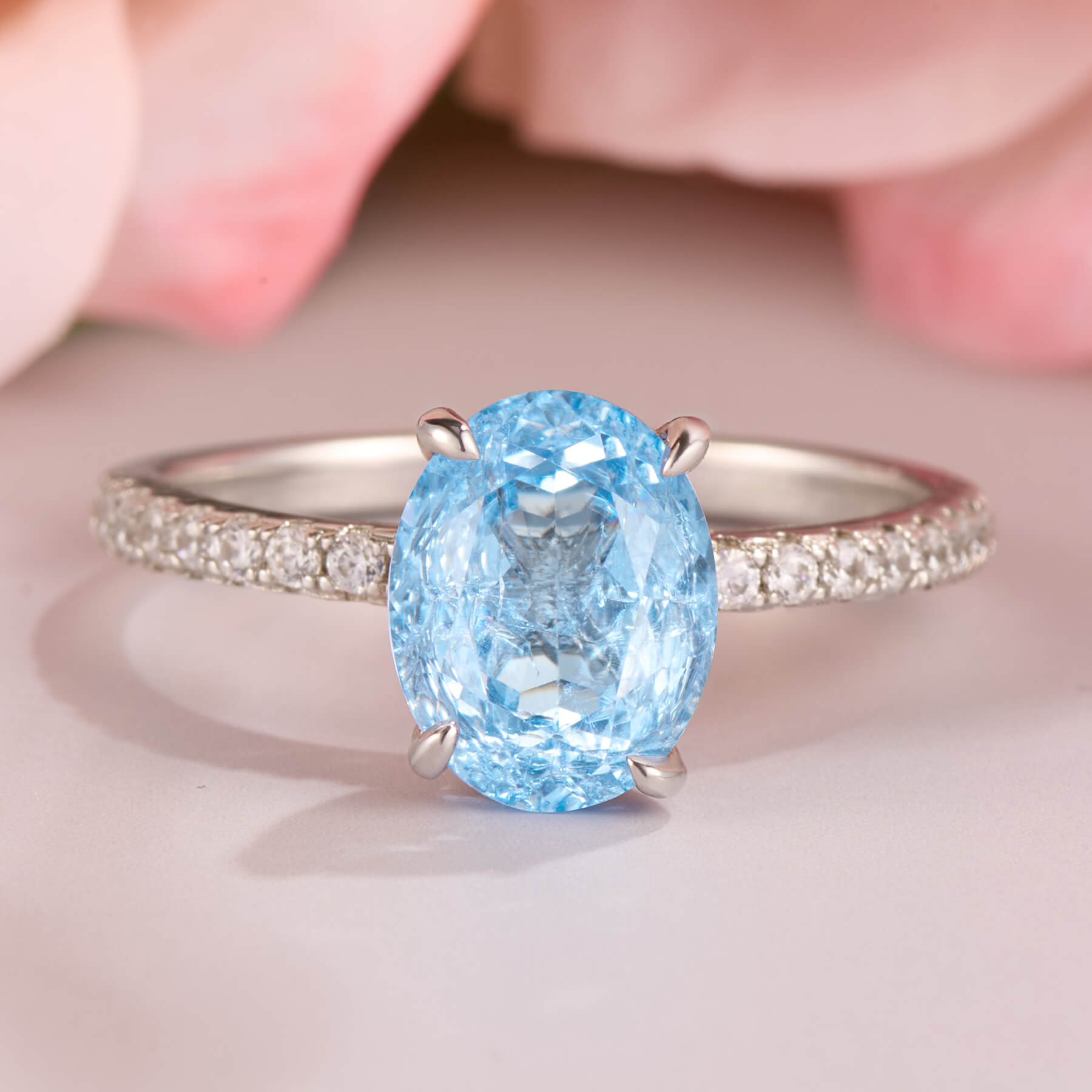 Camille Oval Cut Lab Grown Aquamarine Ice-crackle Texture Ring