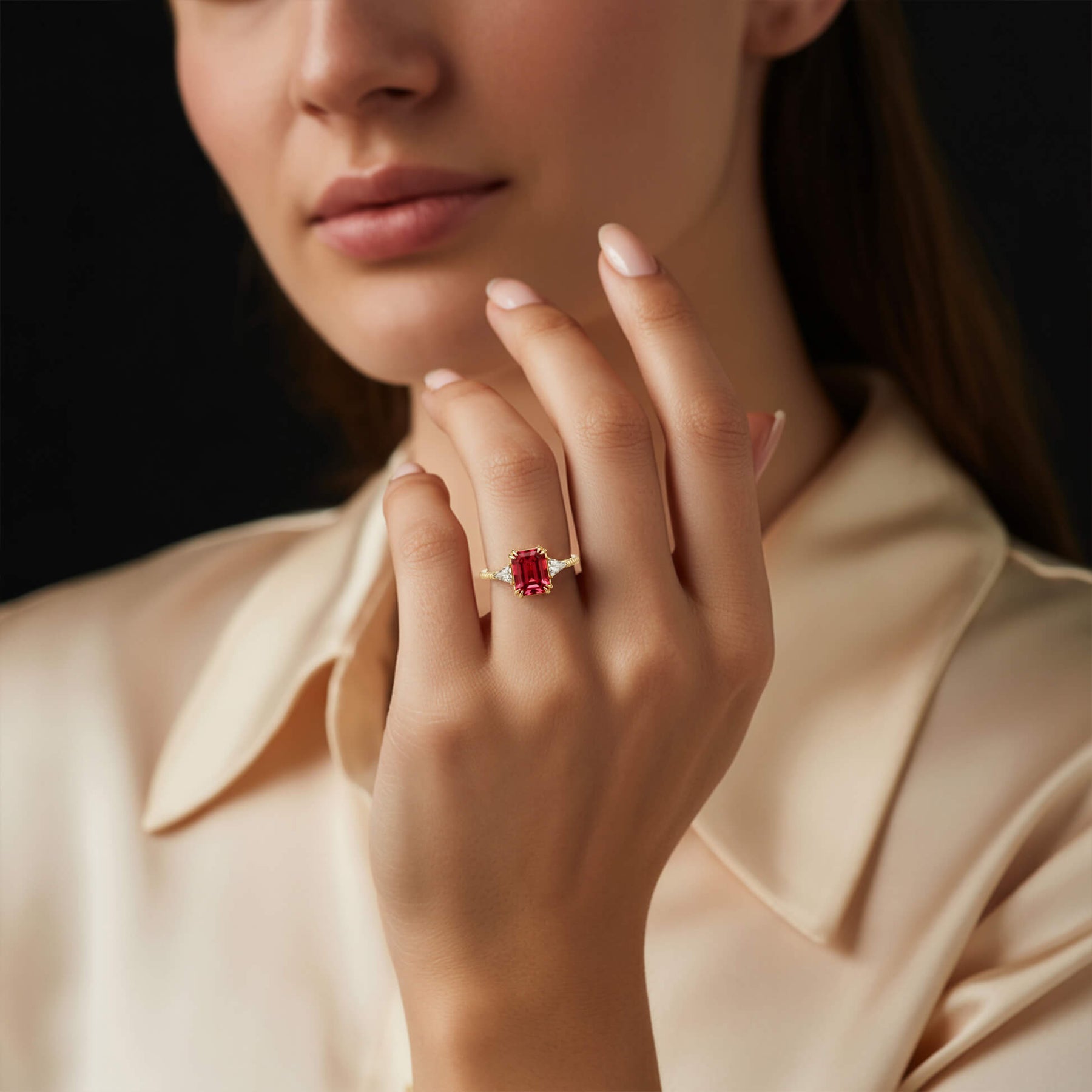 Liora 2CT Emerald Cut Burgundy Gemstone Ring