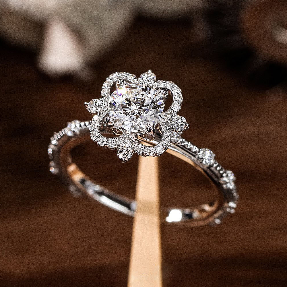 Floating Halo Design 2CT Round Cut Art Diamond Engagement Ring